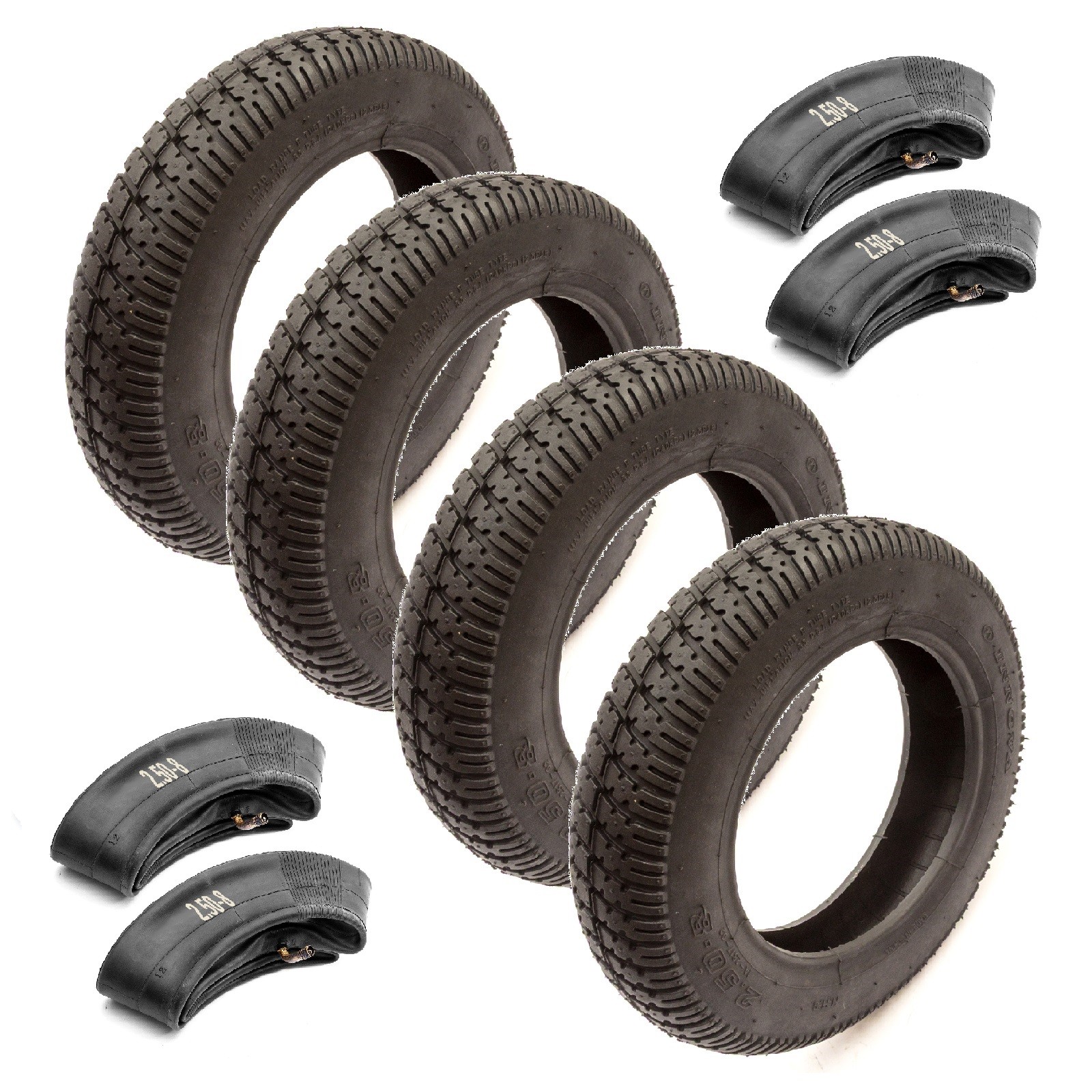 4x Mobility Scooter 14'' Tyre & Tube 2.50-8 Black Block Tread 4 Ply Bent Valve