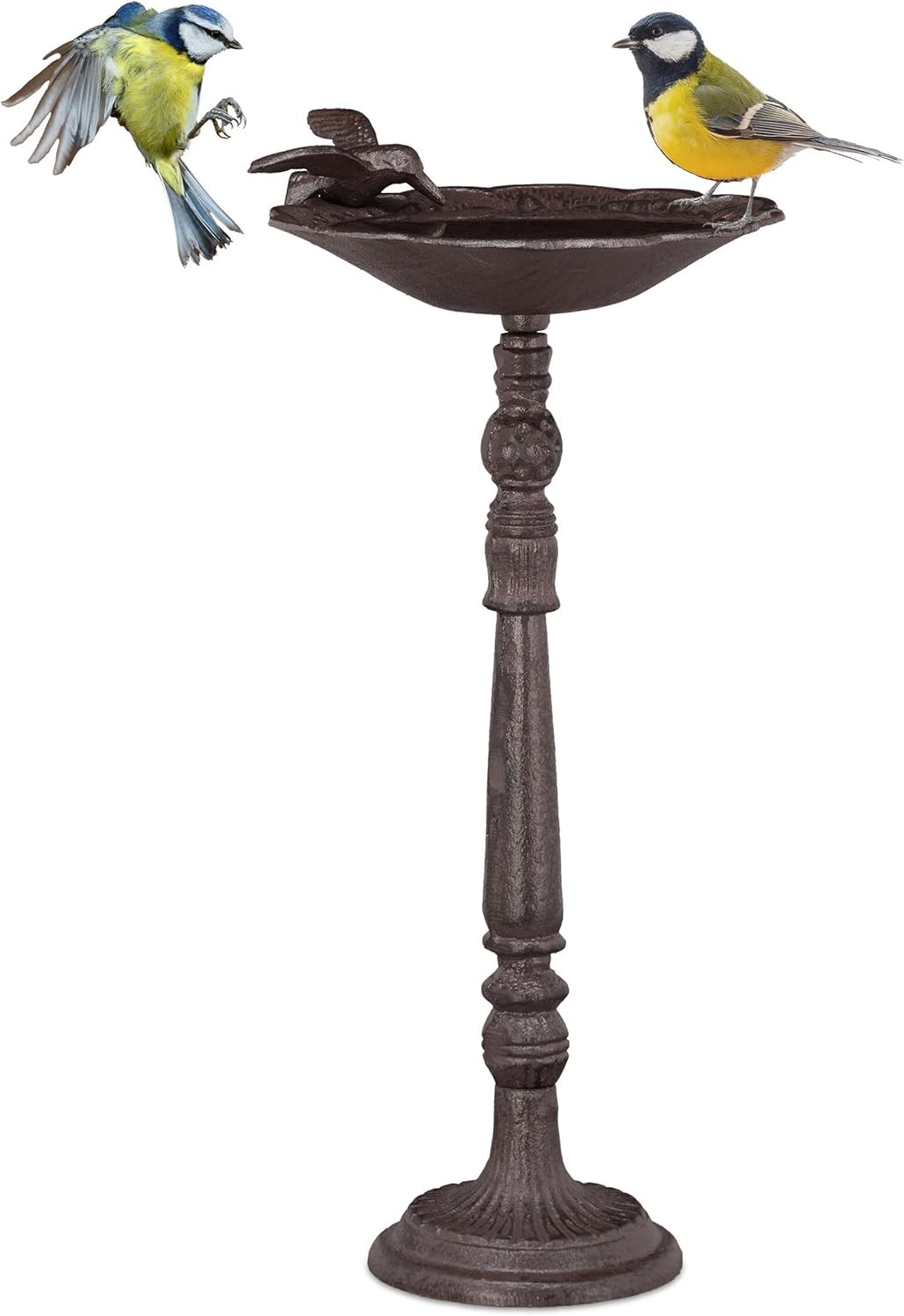 Relaxdays Cast Iron Bird Bath with Stand, Garden Decor, Bird Feeder, Water Bowl