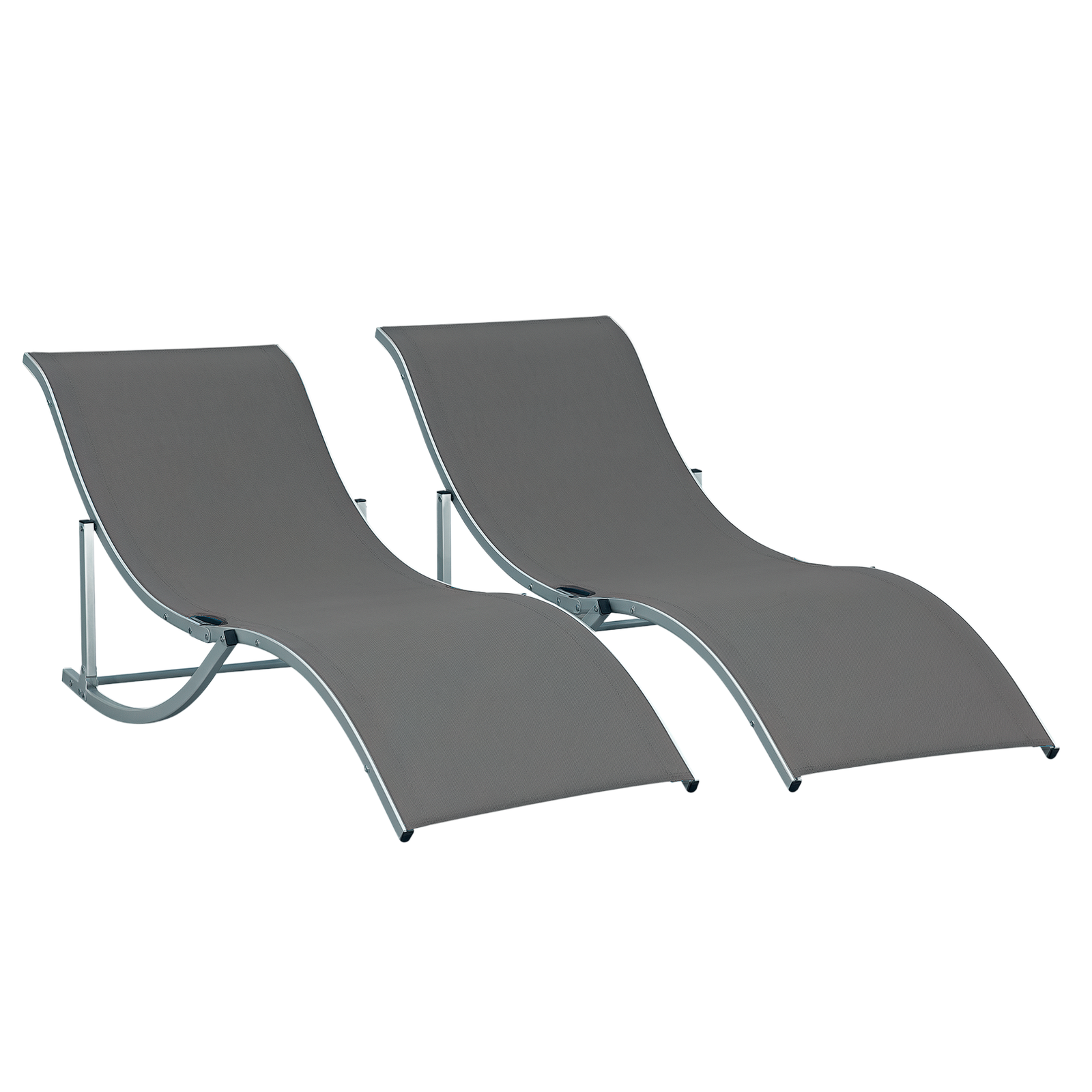 Outsunny Set of 2 Zero Gravity Lounge Chair Recliners Sun Lounger Dark Grey