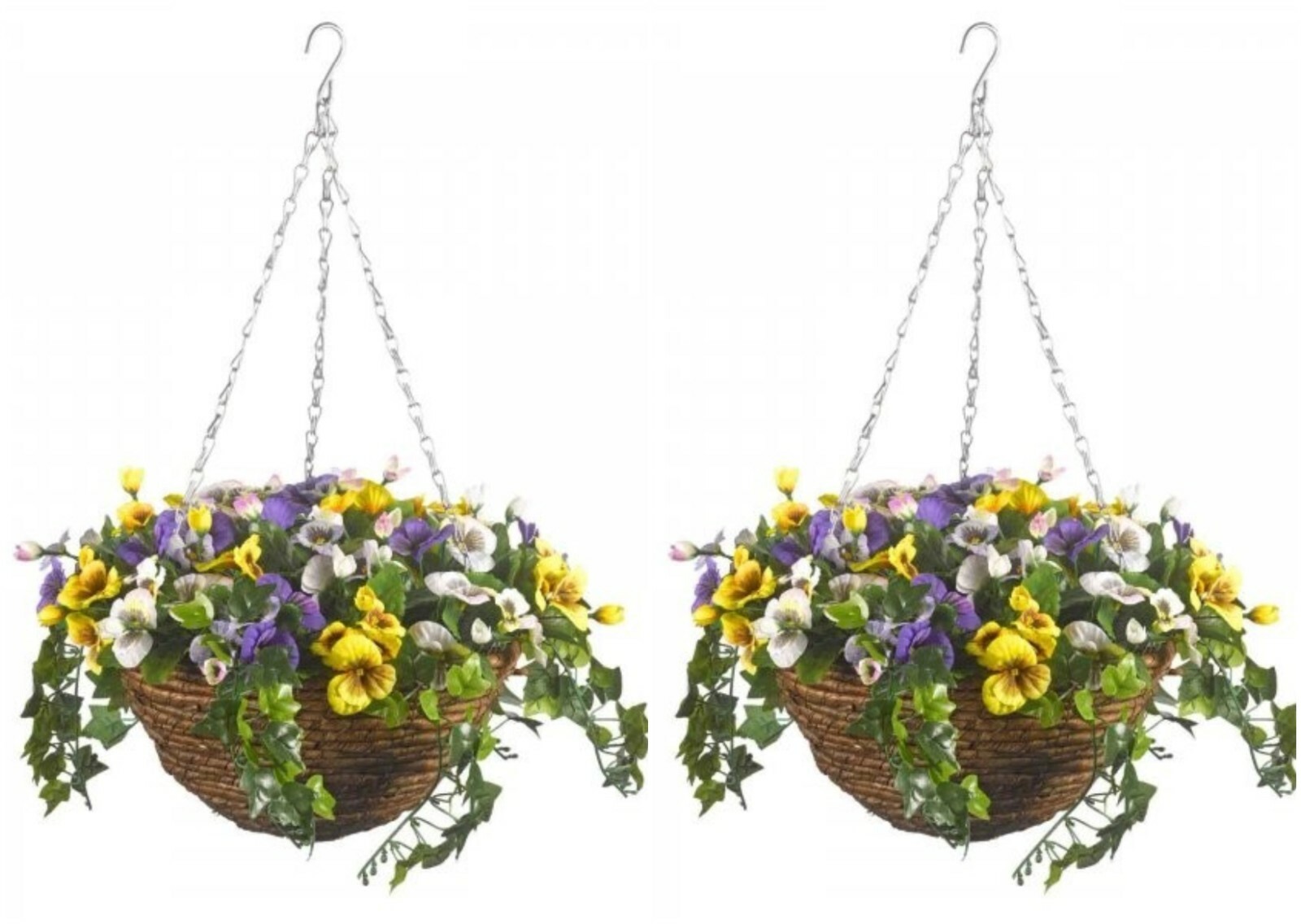 2 x Artificial Hanging Basket 30cm 12" Begonia Pansies Petunias UV Resistant