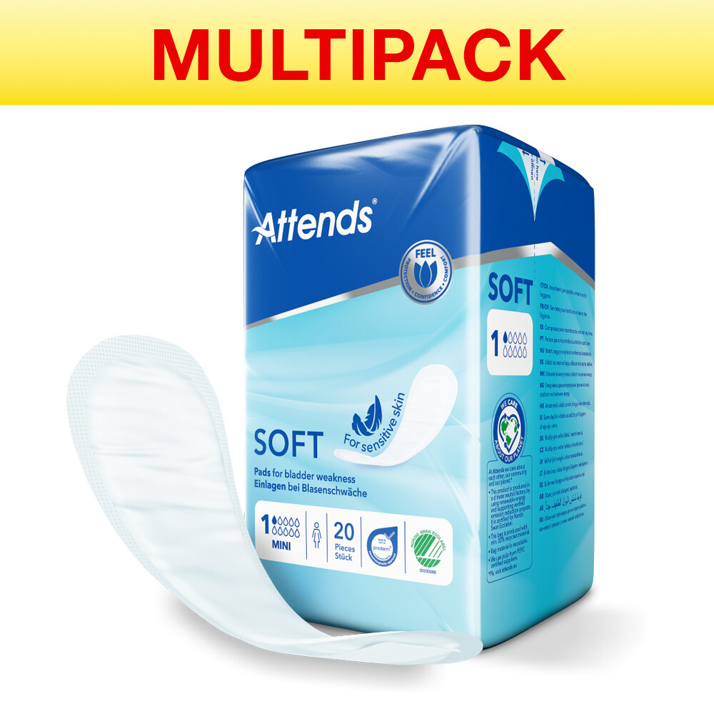240x Attends Soft 1 Mini Women Discreet Lady Incontinence Pads - 12 Packs of 20