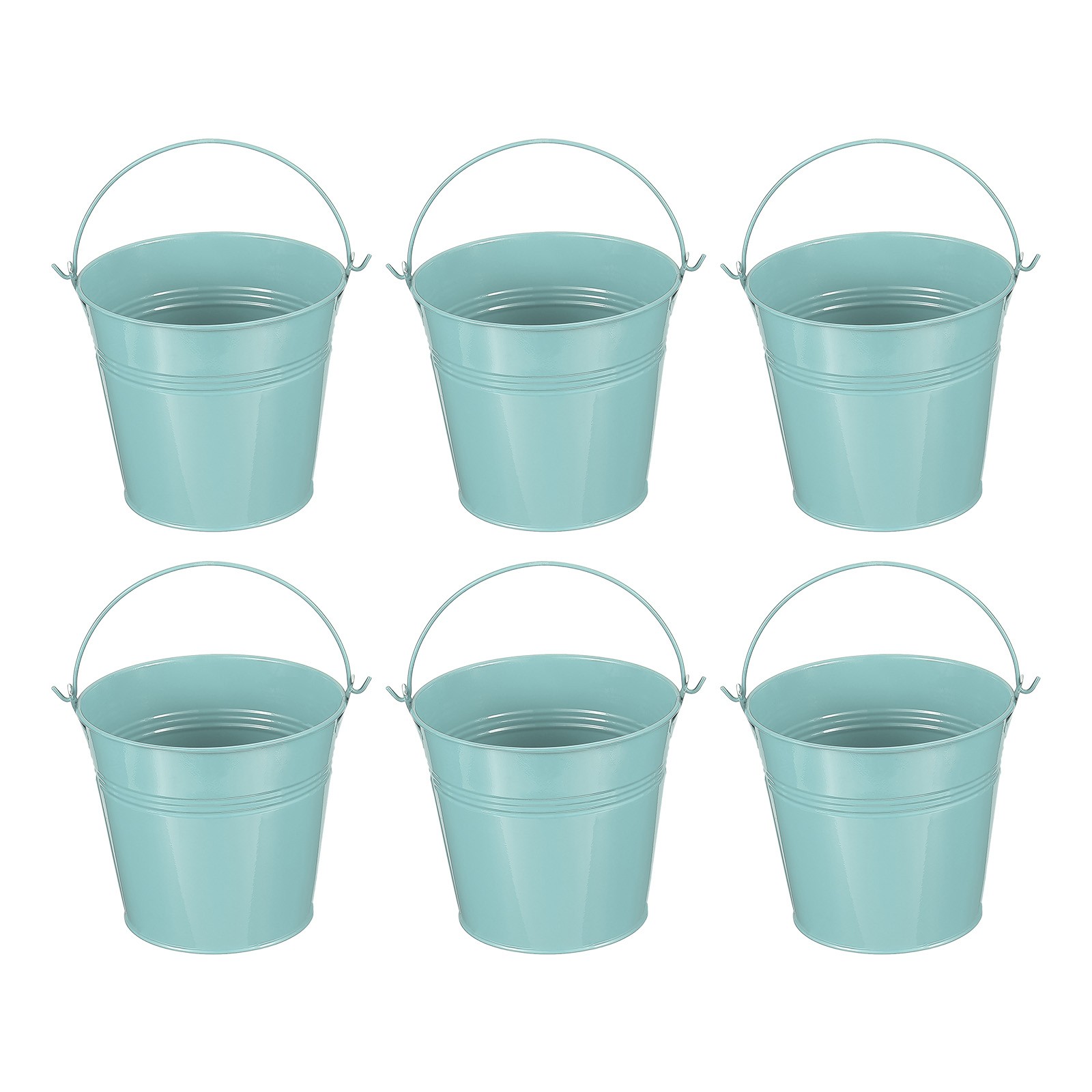 6 Pcs 5.1"x4.7" Small Metal Buckets with Handle Mini Bucket Dark Blue