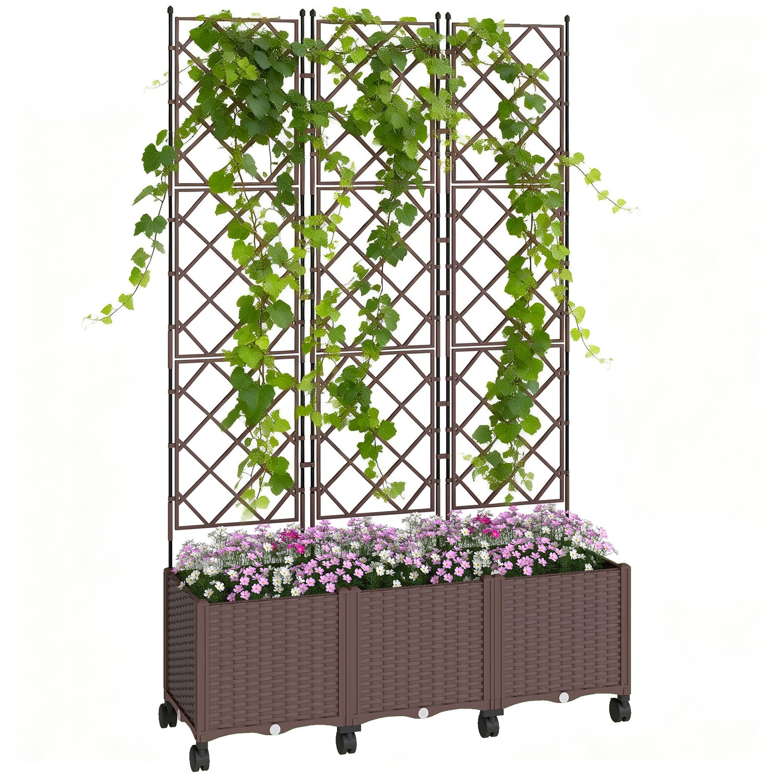 Outsunny Plastic Raised Planter with Trellis and Self Watering Design