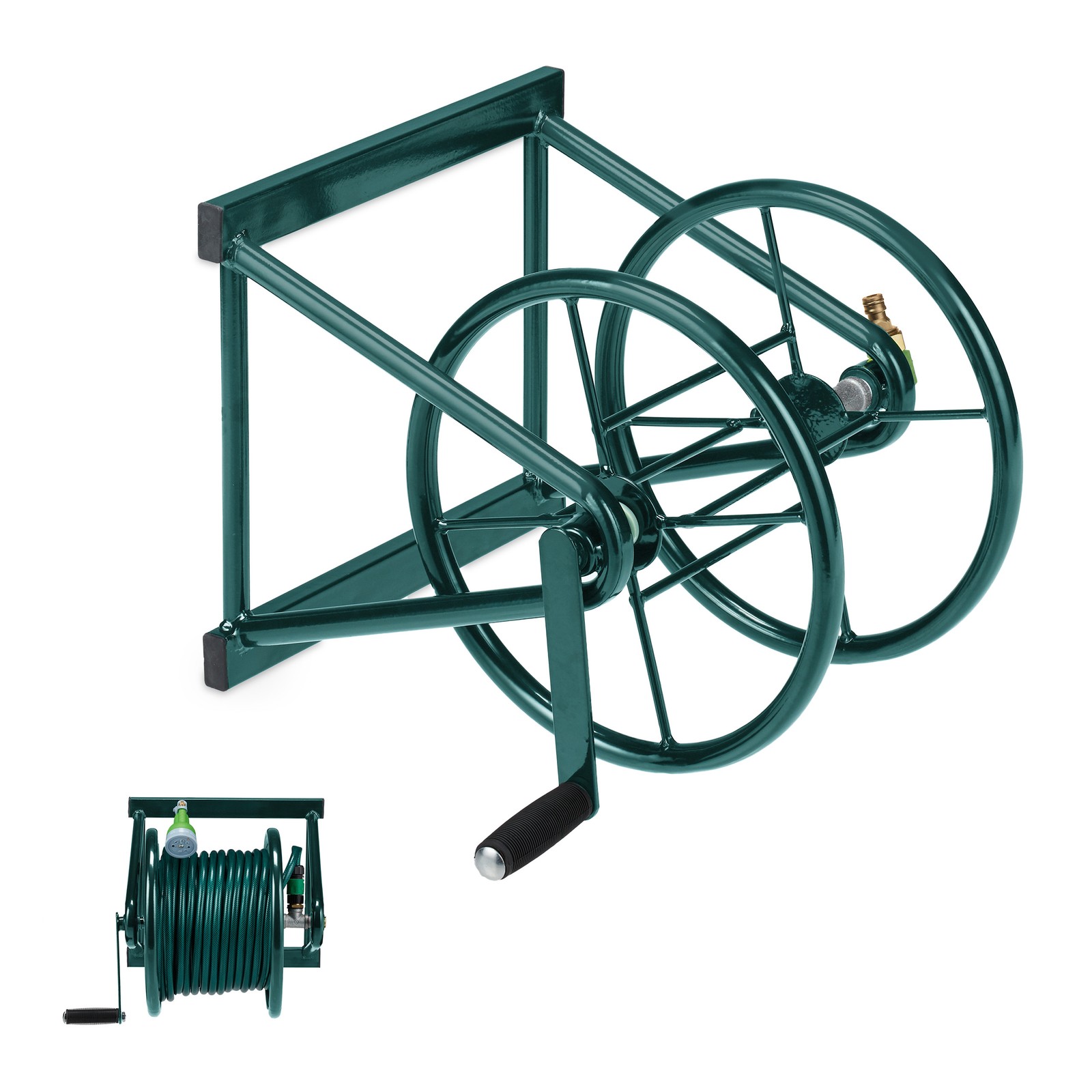 Hose Reel Wall Mounted for 60 m Hosepipes Steel Metal Garden Accessory Green