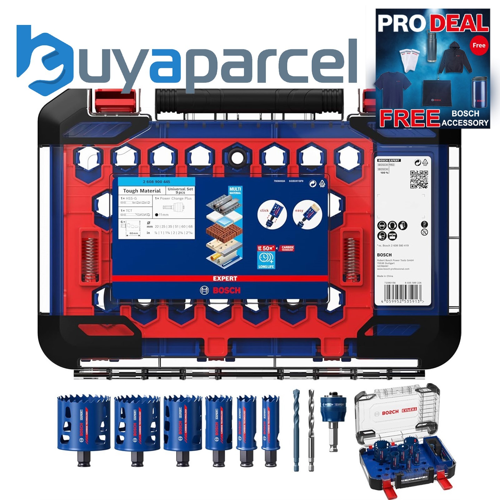 Bosch EXPERT 9pc Tough Multi Material Hole Saw Set Electrician Plumber 22 - 68mm