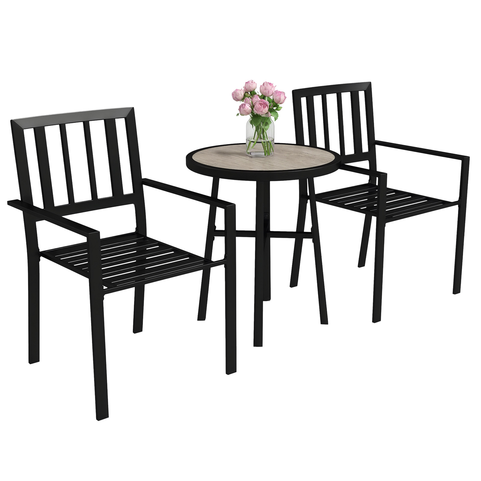 Outsunny 3 Piece Patio Bistro Set with Plastic Top, 2 Stackable Chairs, Grey