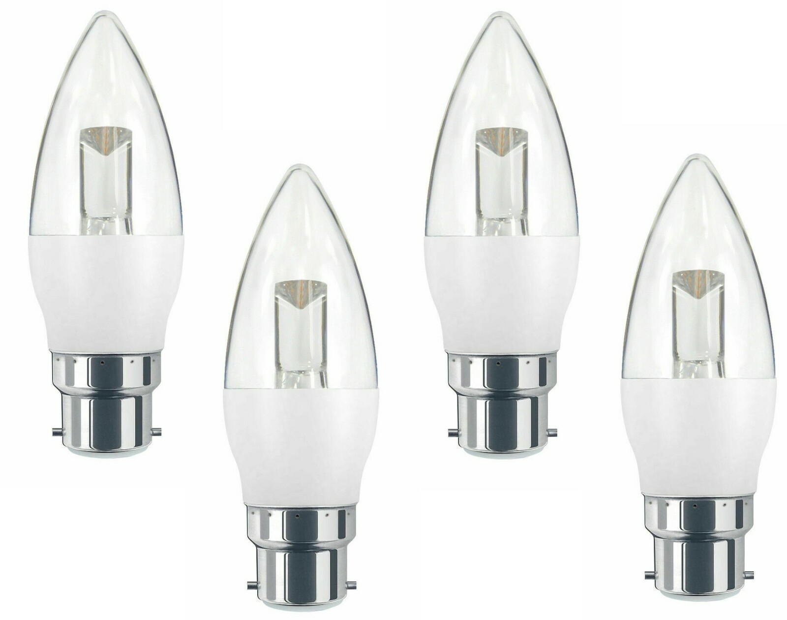 4 Pack 5W LED Clear Cover Candle B22 Bayonet Warm White Free Delivery