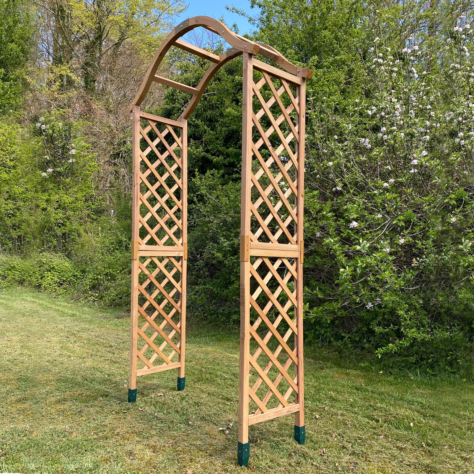 Wooden Garden Arch (Tan) with Metal Ground Spikes - Arbour Plant Support Trellis