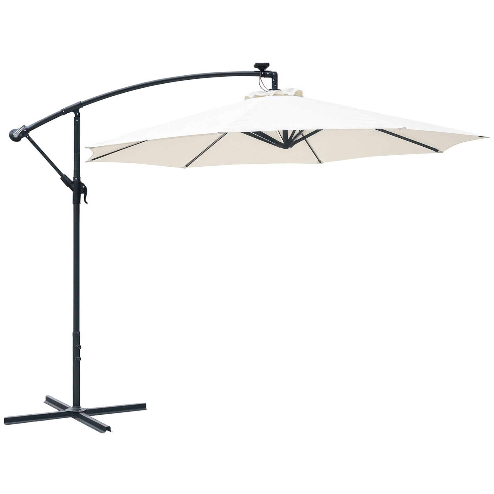 Outsunny 3(m) LED Patio Banana Umbrella Cantilever Parasol w/ Crank, Off-White