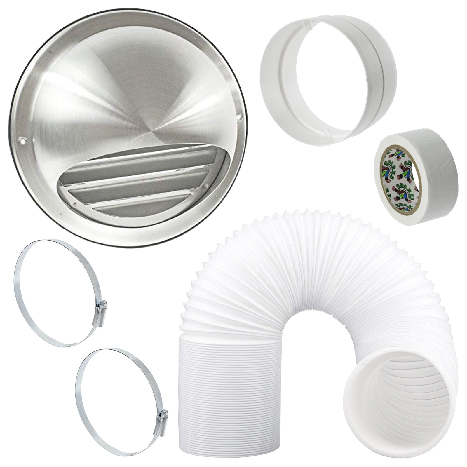 Wall Vent Outlet Kit + 6m x 5" 125mm Extension Hose for Air Conditioning Unit