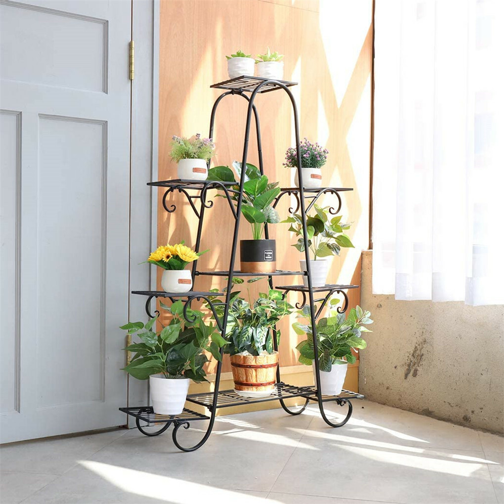 Large 9 Tier Metal Plant Stand Garden Shelf Patio Display Rack with Widen Plate