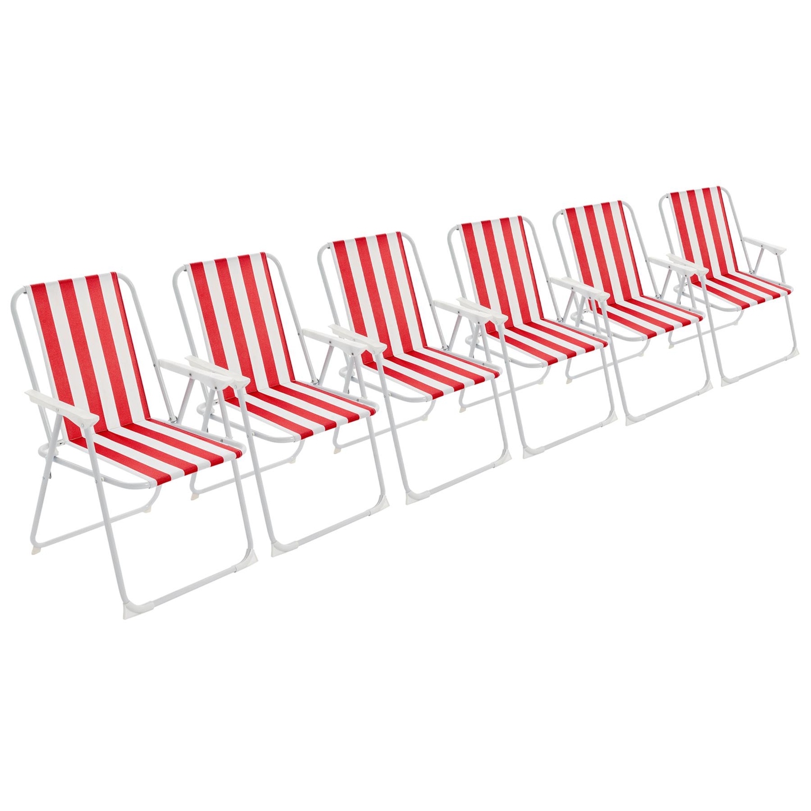 Metal Garden Armchair Folding Low Portable Camping Beach Chair, Red Stripe x6