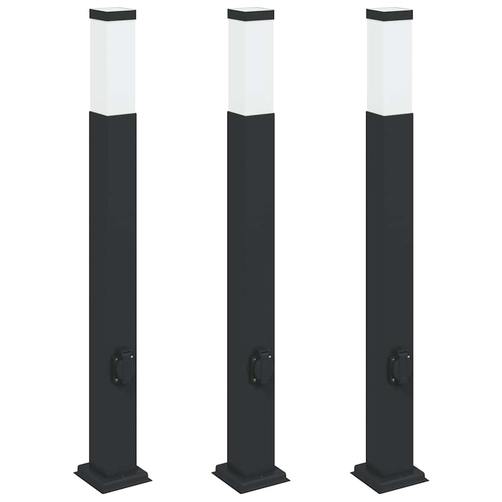 Bollard Lights 3pcs 80cm Black Stainless Steel with Outlet IP44 Outdoor vidaXL