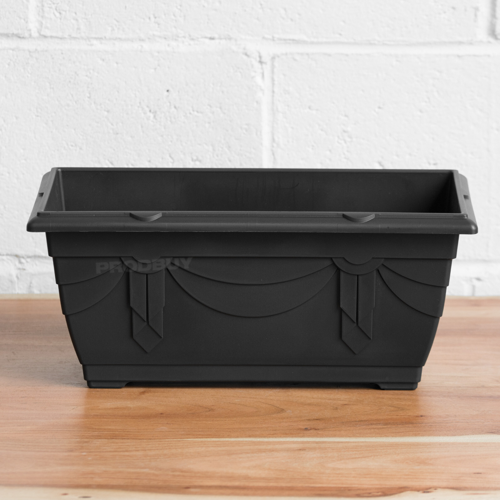 Set of 6 Black Rectangular 40cm Garden Planters Window Plant Pots Flower Troughs