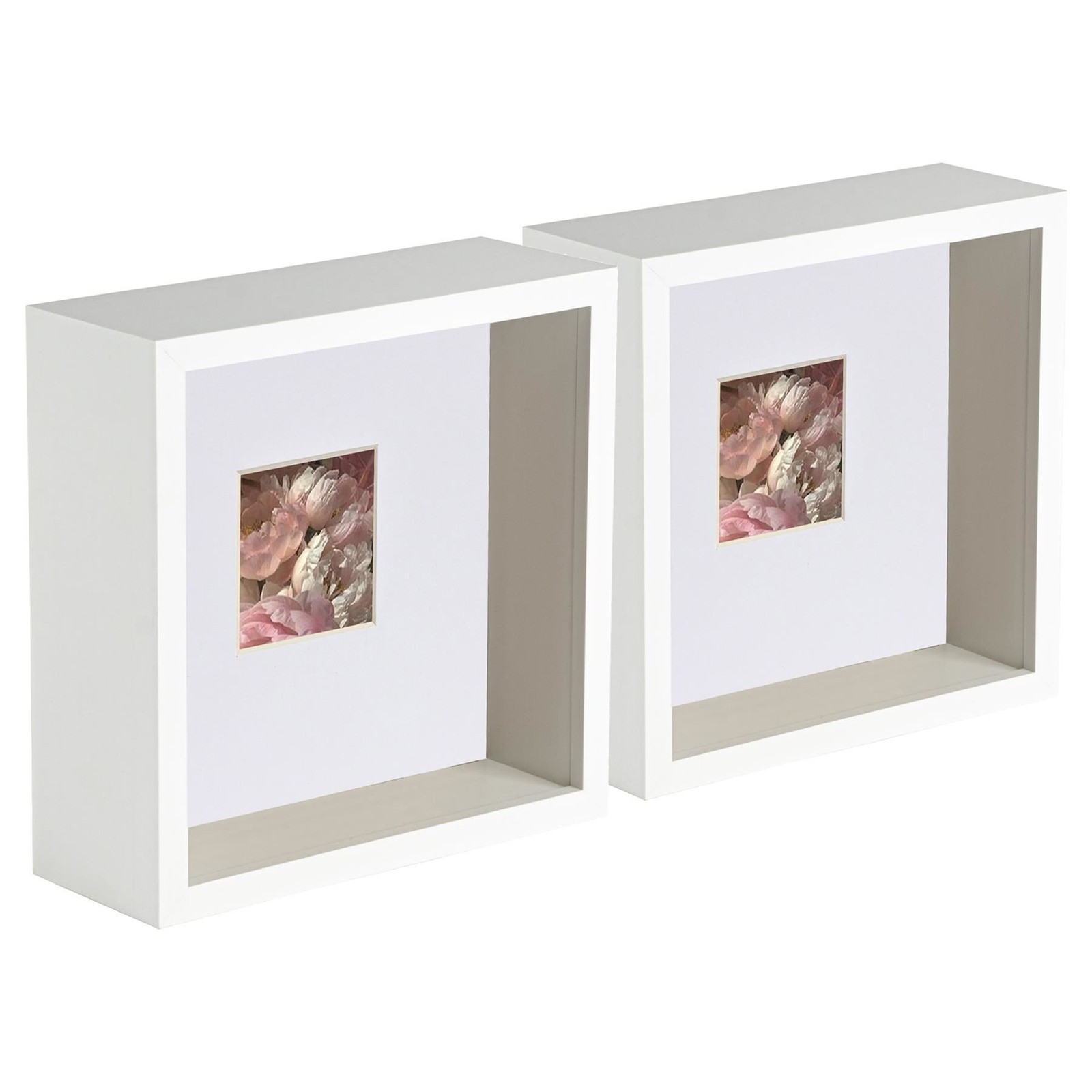 5x 3D Deep Box Photo Frames Display 6 x 6" with 2 x 2" Mount White/White