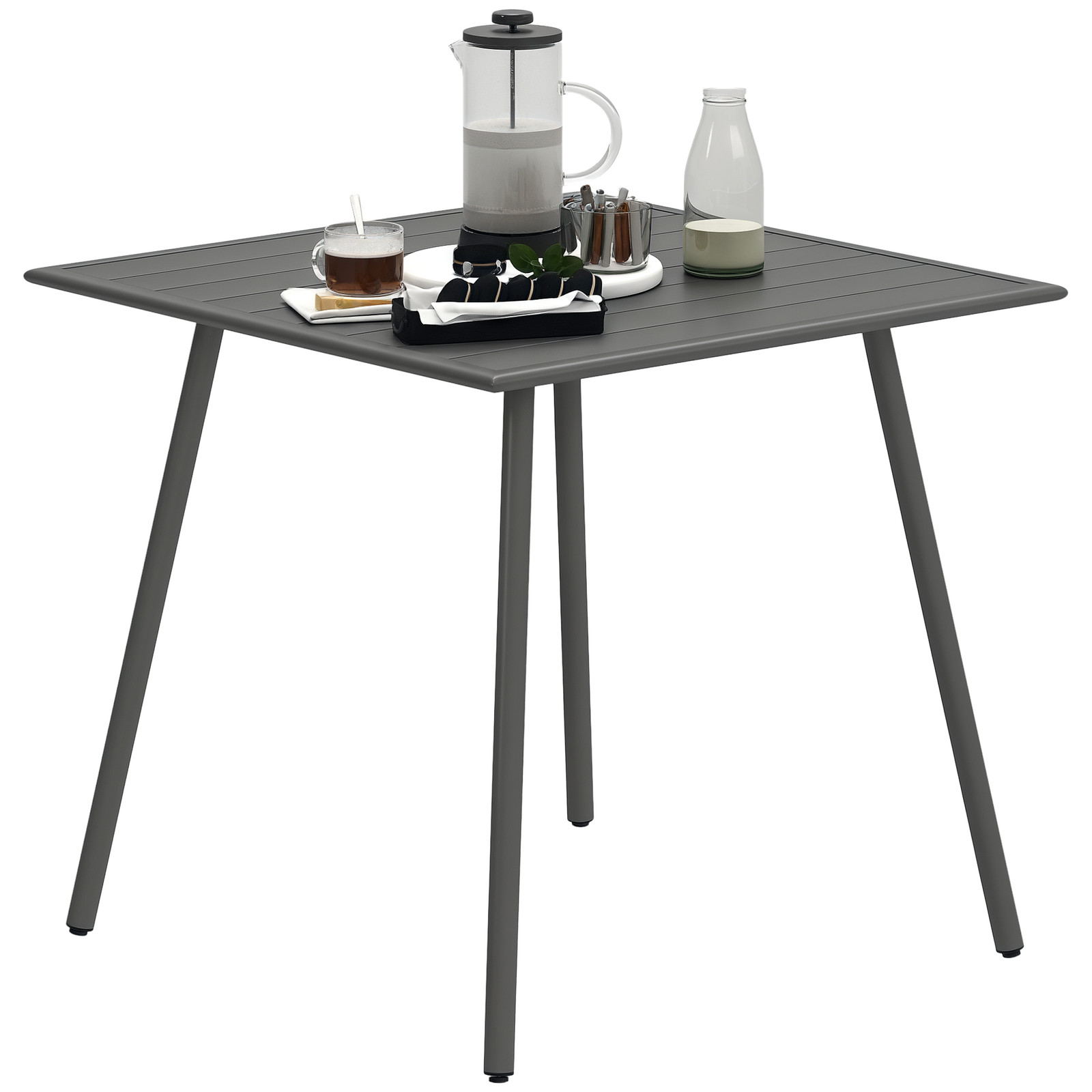 Outsunny Garden Table for 4 Person with Slat Top, Steel Frame, Grey