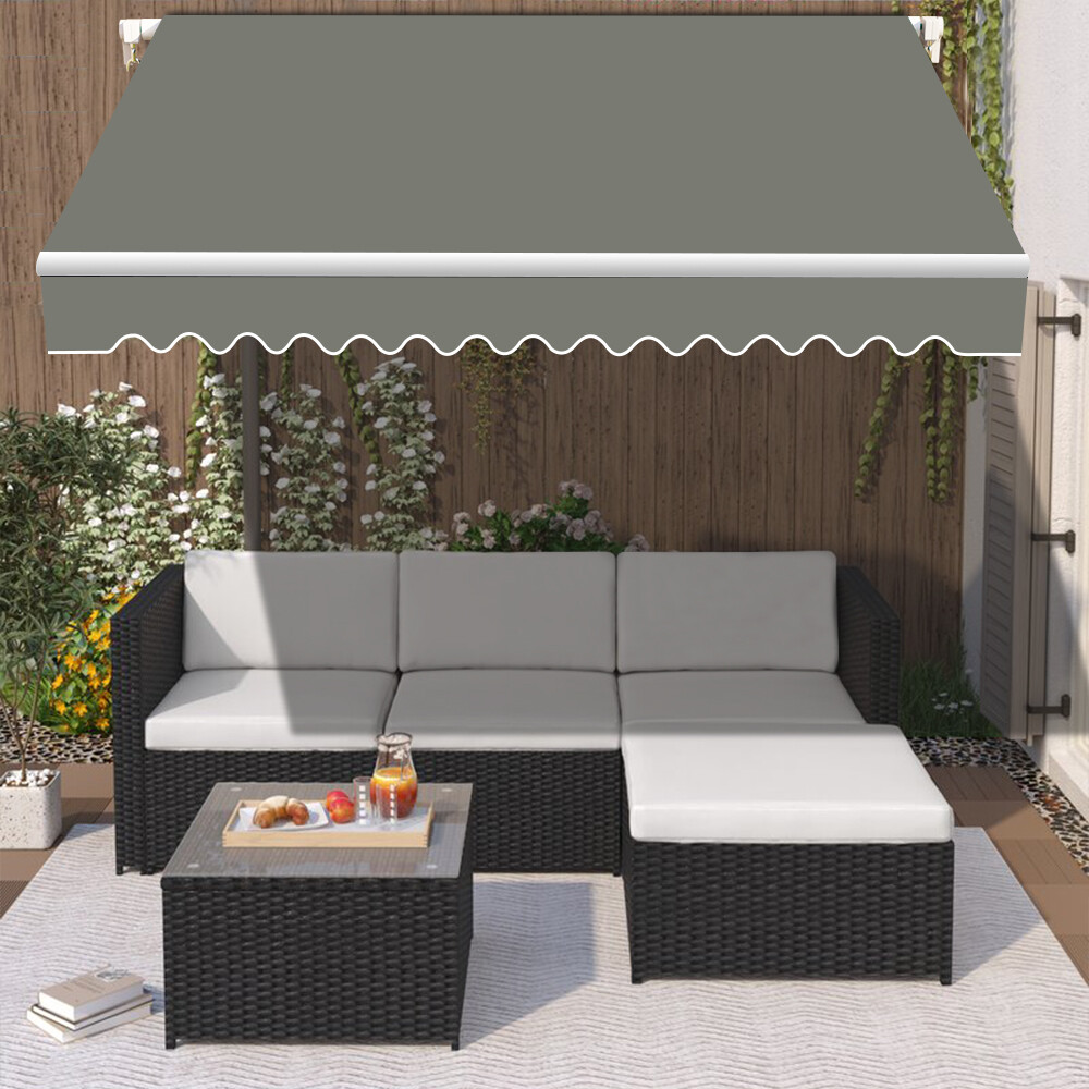 3.5x2.5m Grey Retractable Awning Manual Outdoor Garden Canopy Sun Shade Shelter