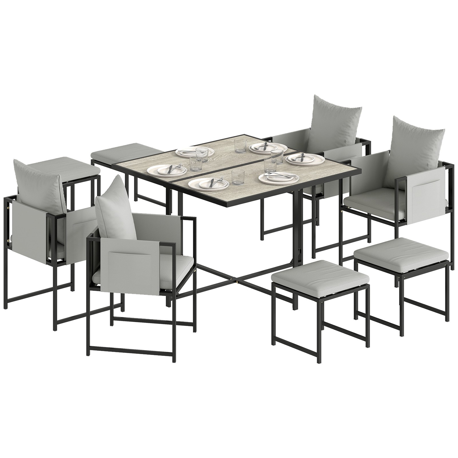 Outsunny 8 Seater Garden Dining Set, Cube Garden Furniture with Cushions