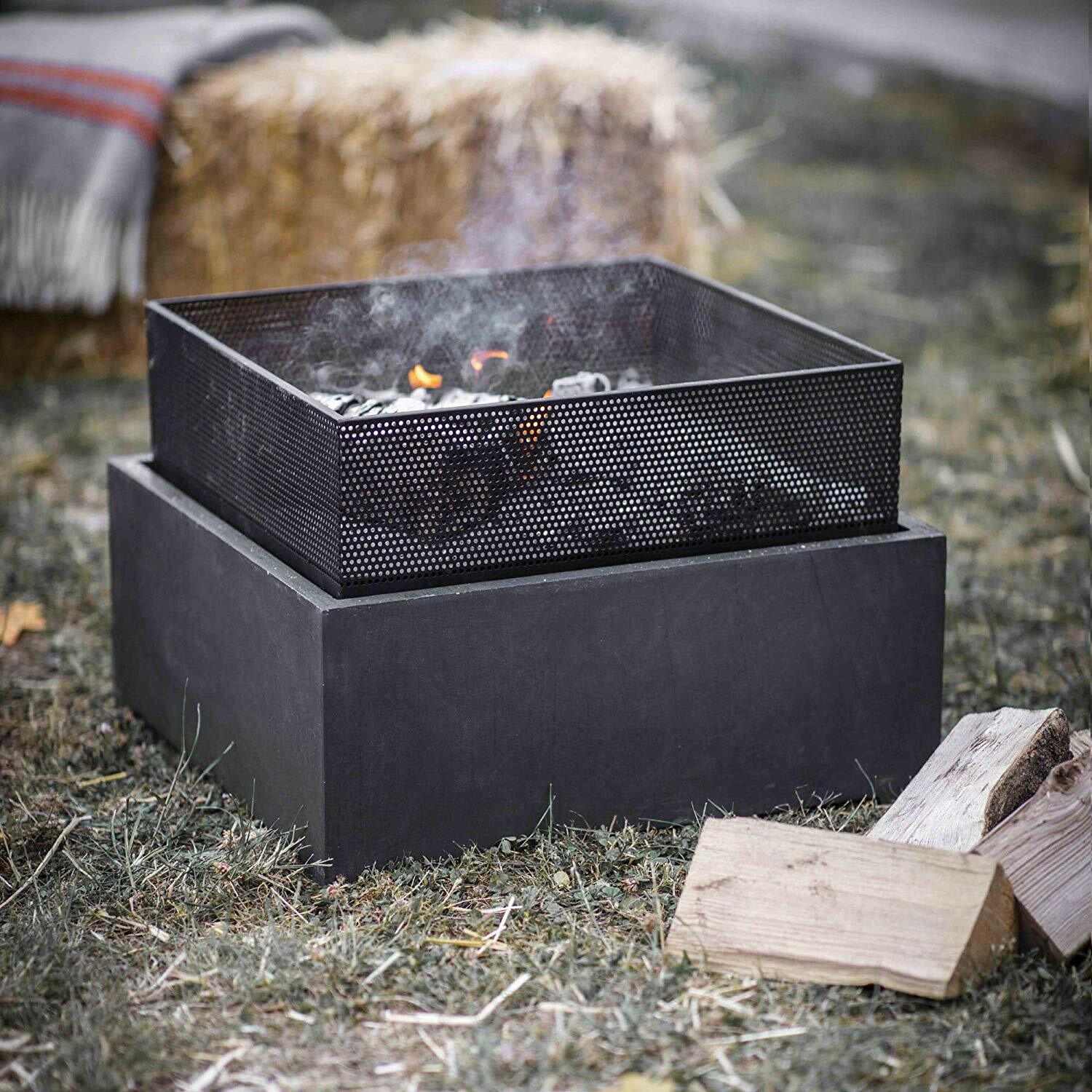 Large Steel Garden Patio Square Fire Pit Heater Table BBQ Camping Grill 38x54.5
