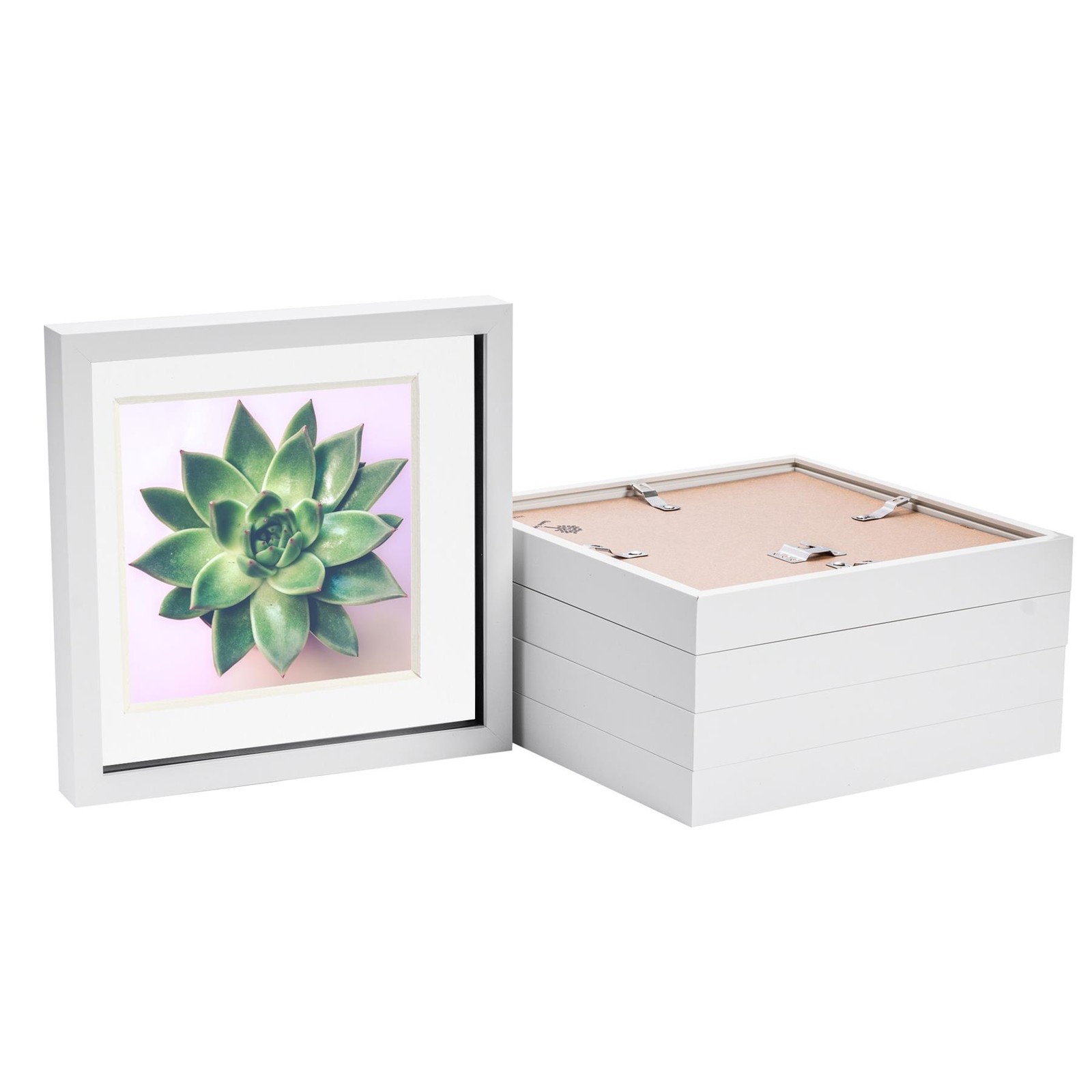 5x 3D Box Photo Frames Picture Display 10 x 10" with 8 x 8" Mount White/White