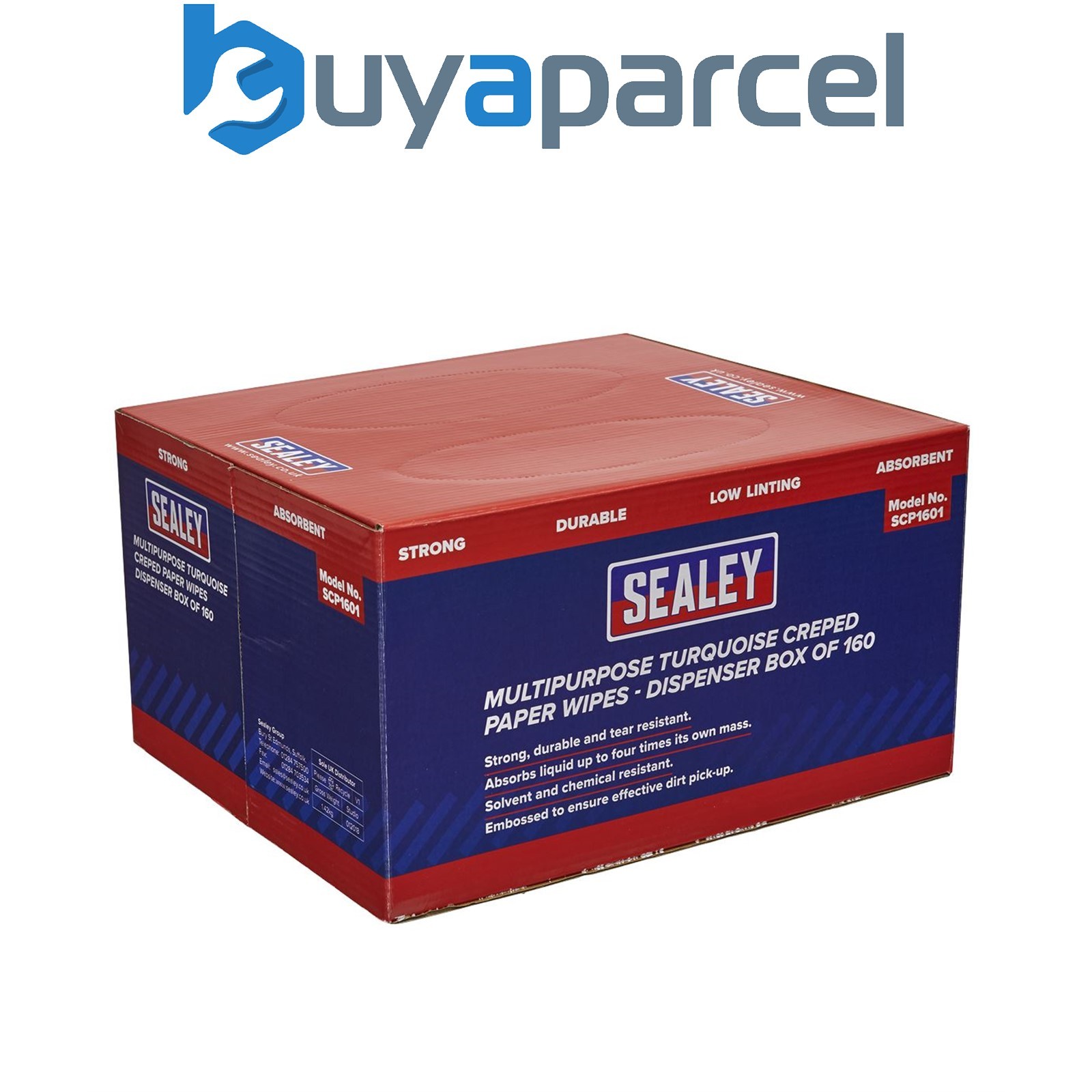 Sealey SCP1601 Multipurpose Creped Turquoise Paper Wipes 60gsm - Dispenser Box o