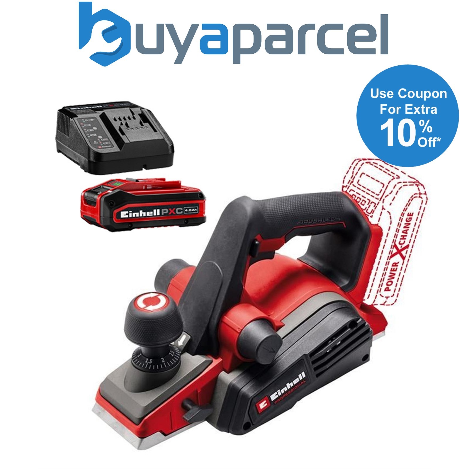 Einhell Professional 18v Brushless Planer TP-PL 18/3 Li BL PXC 82mm + 4ah Plus