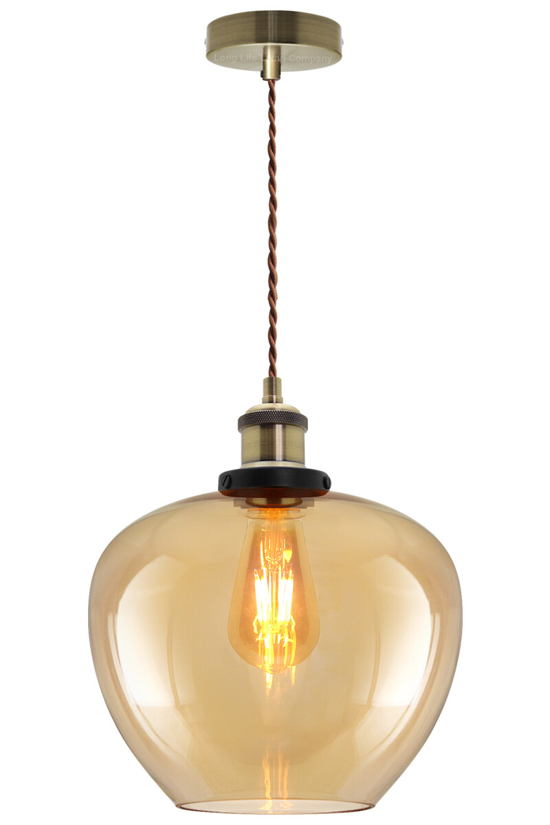 Vintage Smoked Gold Glass Shade Chandelier Pendant Ceiling Pub Diner Light M0207