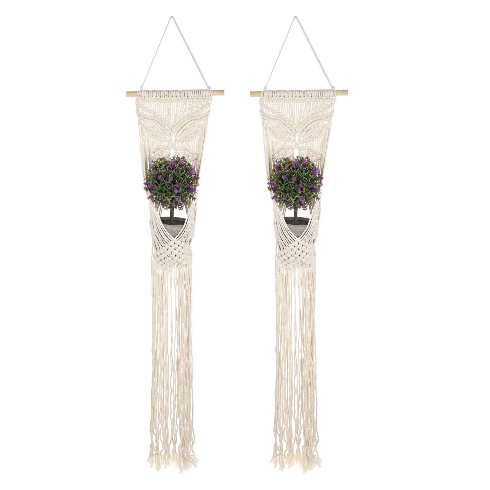 2-Pack Macrame Plant Hanger 44" Basket Holder with 1 Net for Plants,Apricot