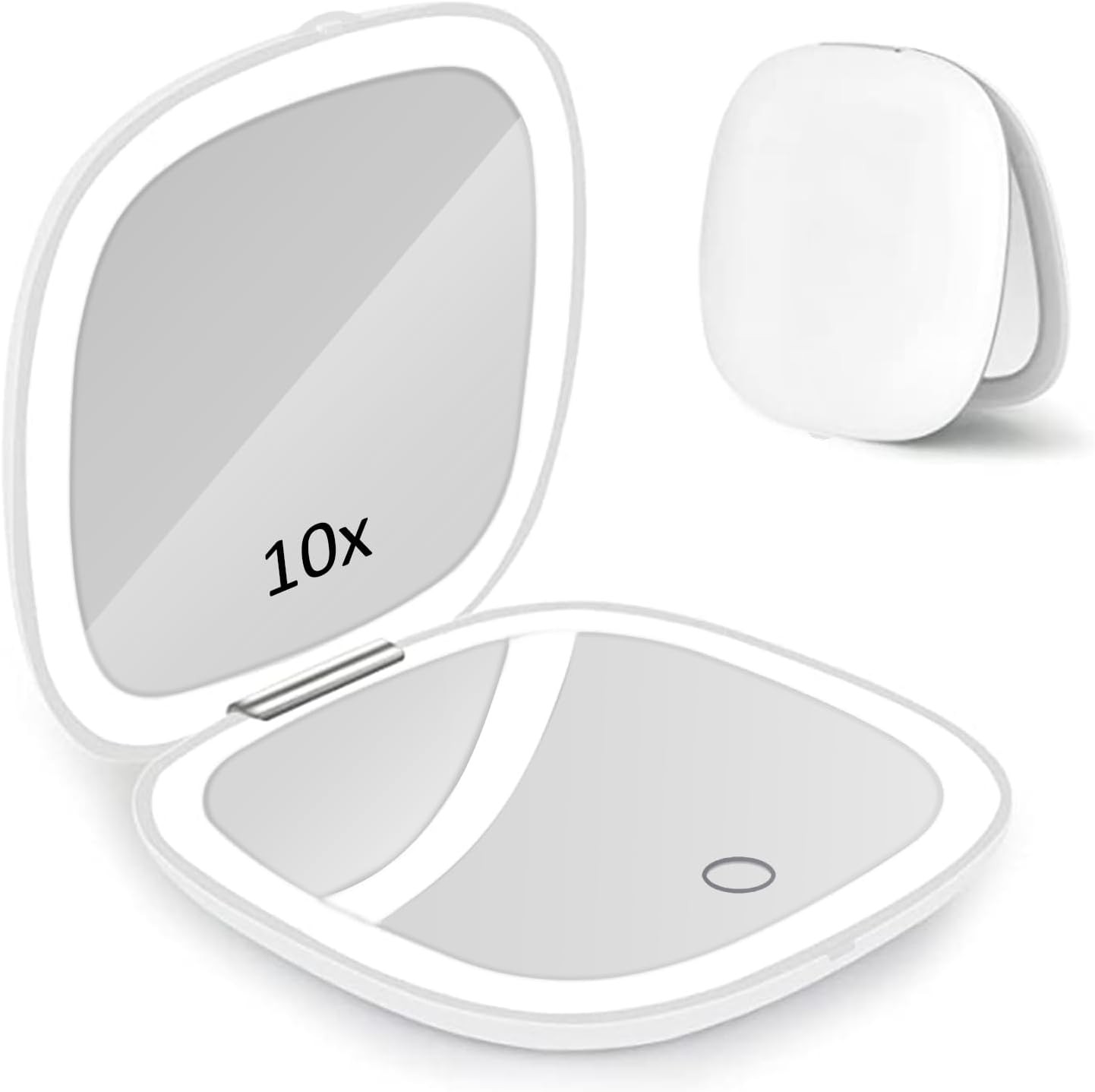 LED Light Travel Makeup Mirror 1X 10X Magnified Compact Mirror USB Charging Fol