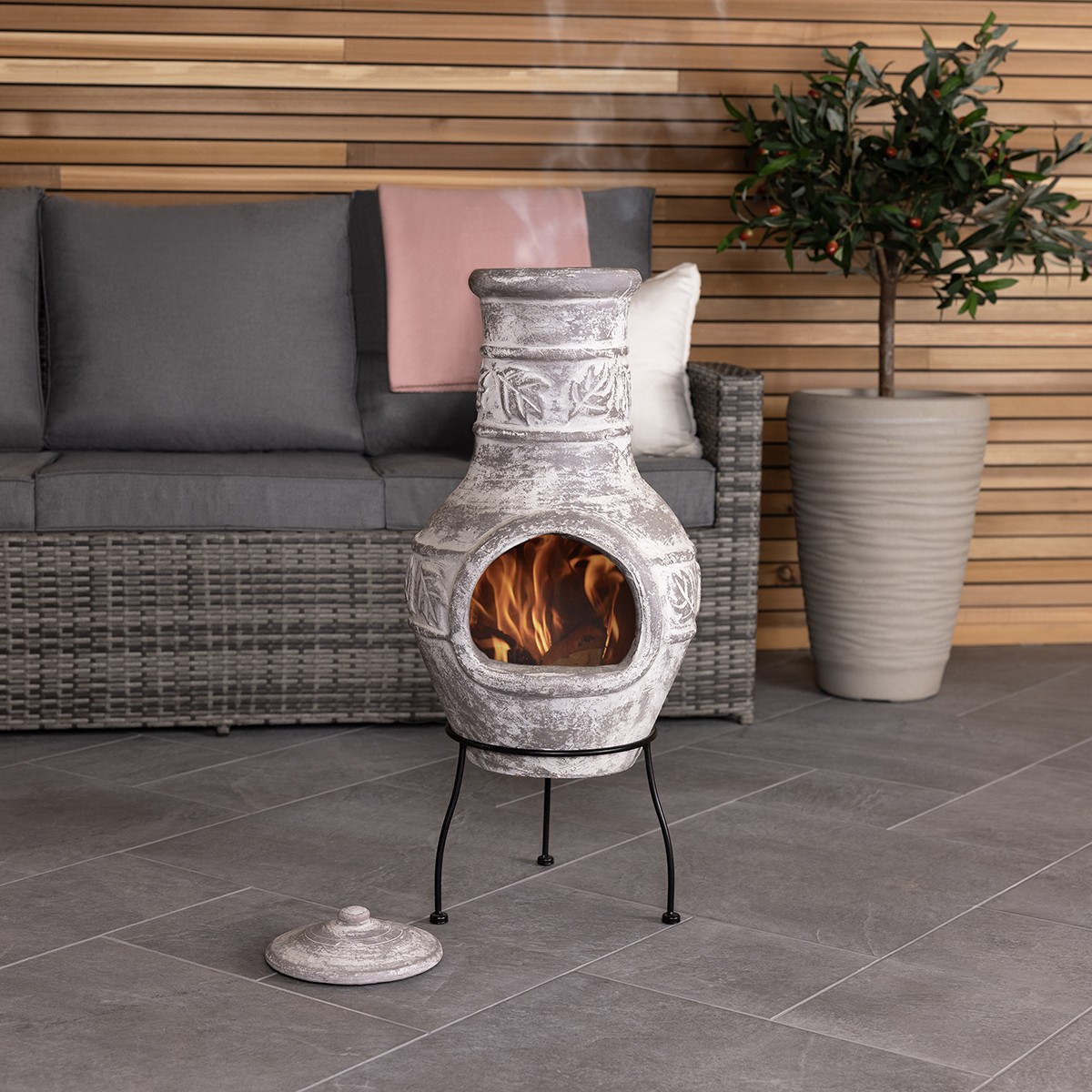 Charles Bentley Outdoor Medium Natural Clay Chiminea Patio Heater Firepit