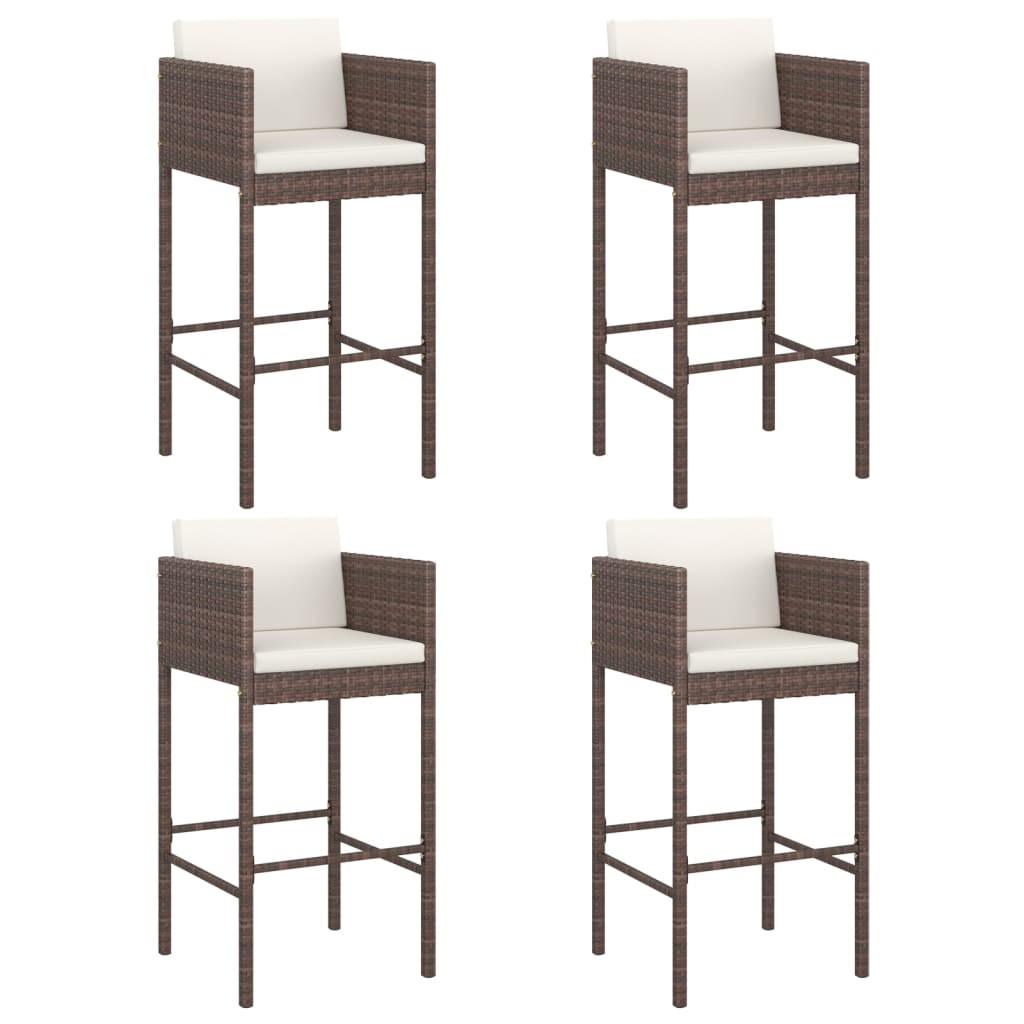 4x Bar Stools with Cushions Brown Poly Rattan Outdoor Lounge Set Chair vidaXL