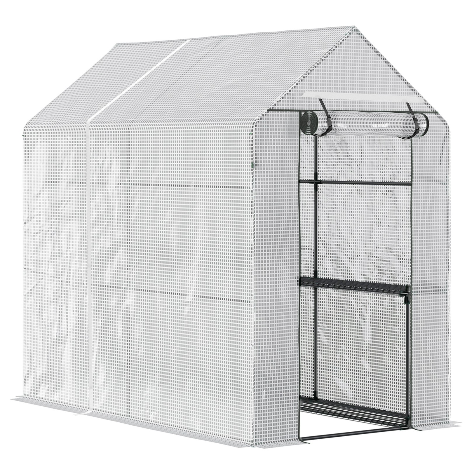 Outsunny Walk in Greenhouse w/Shelves Steeple Grow House 186x 120 x 190cm White