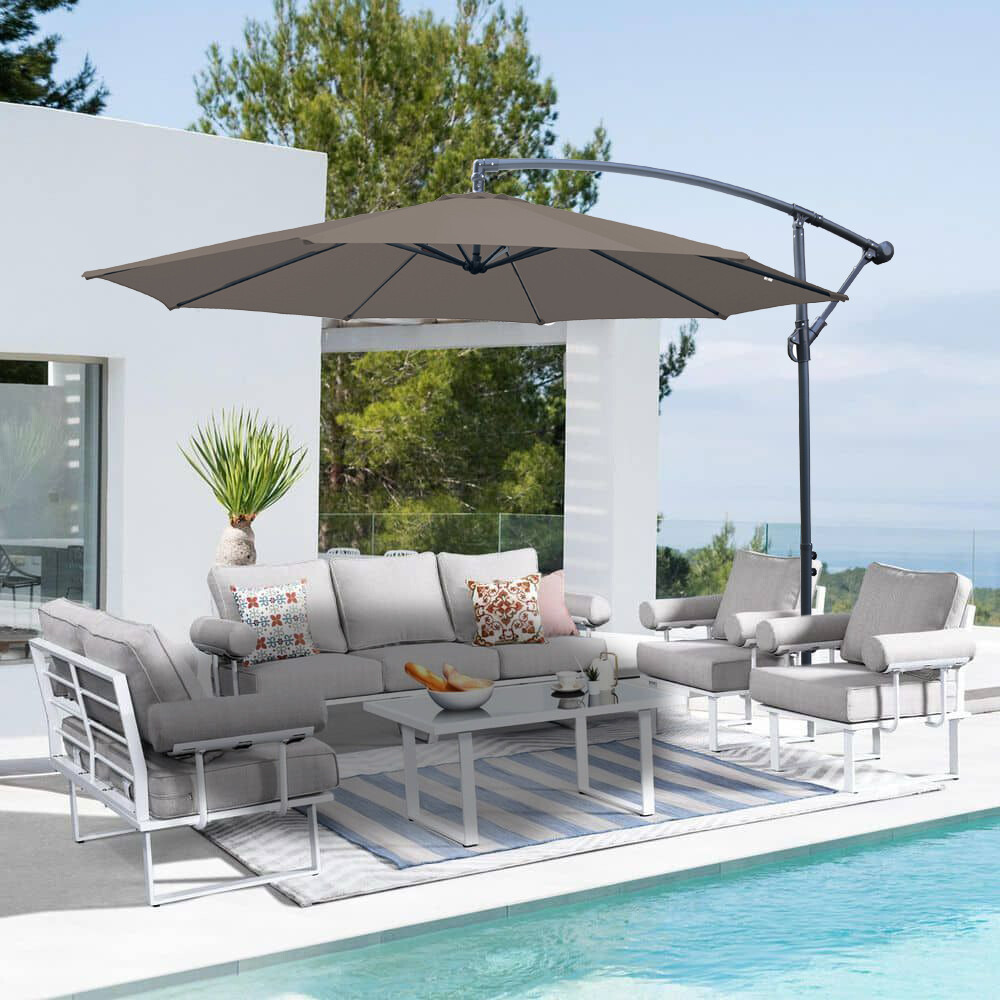3M Garden Hanging Banana Parasol Patio Sun Shade Cantilever Umbrella Brown