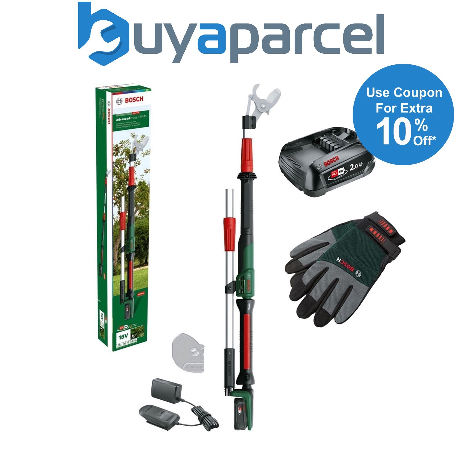 Bosch Advanced Prune 18V-45 Cordless Tree Pruner Cutter Hedge 2x 2.0Ah + Gloves