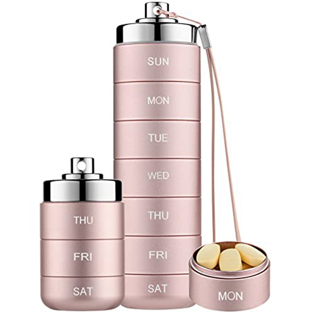 3X(Metal Pill Organizer Weekly,Stackable Travel Pill Box,Pill Case8485