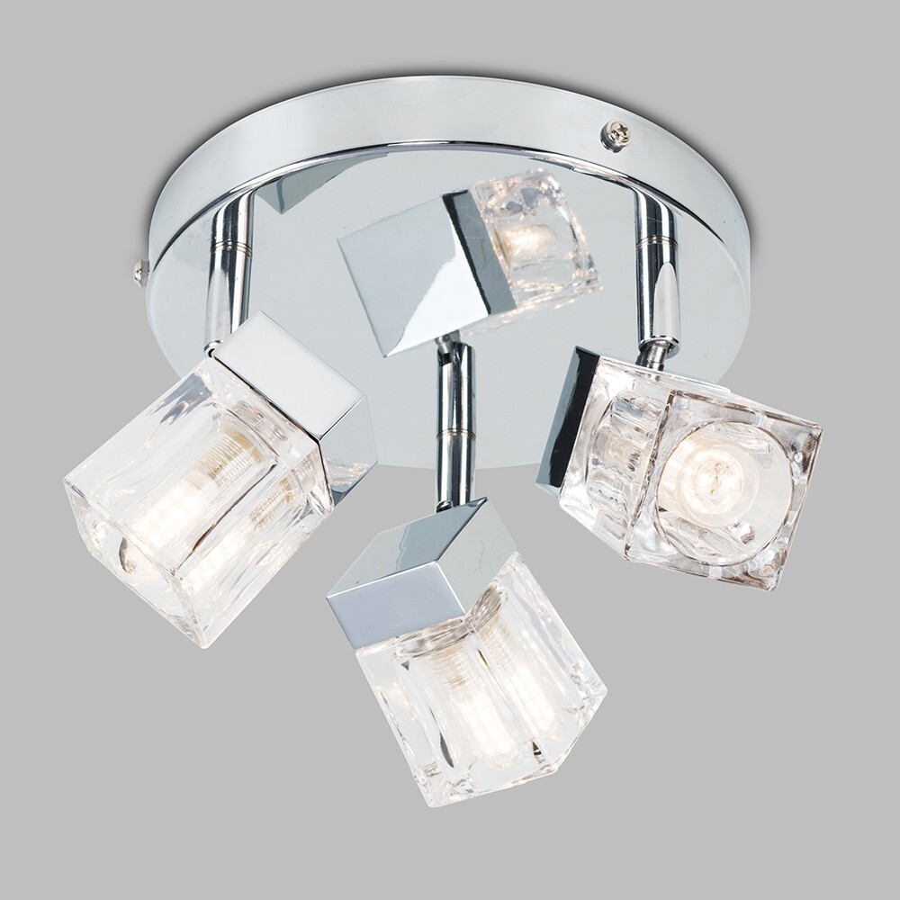 Ice Cube 3 Way Ceiling Light Fitting Bathroom Lighting IP44 LED Cool White Bulbs