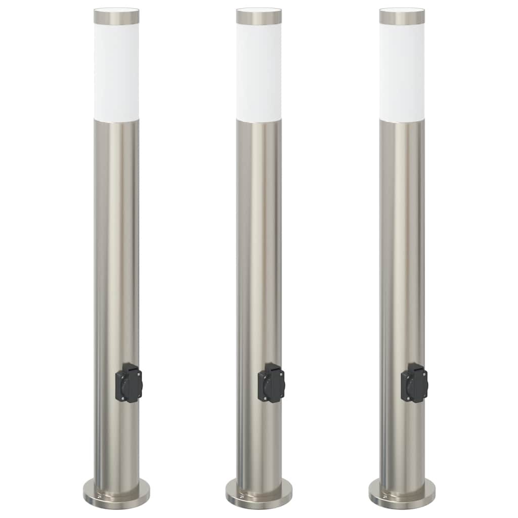 Bollard Lights 3pcs with Outlet 80cm Stainless Steel IP44 Outdoor Garden vidaXL
