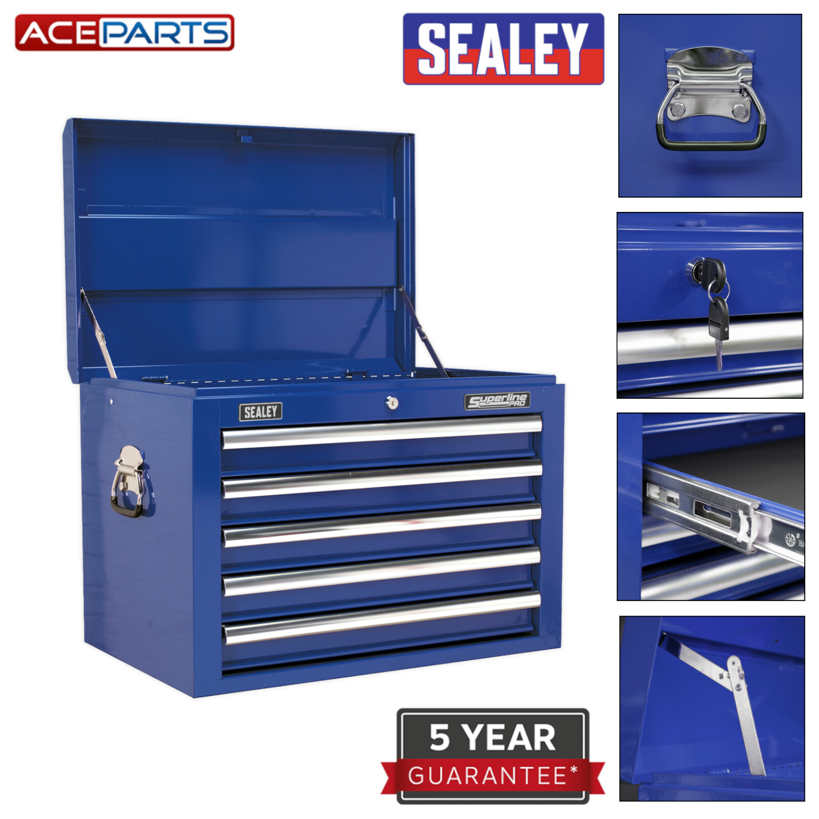 Sealey Blue 5 Drawer Tools Storage Chest Topchest with Ball Bearing Slides