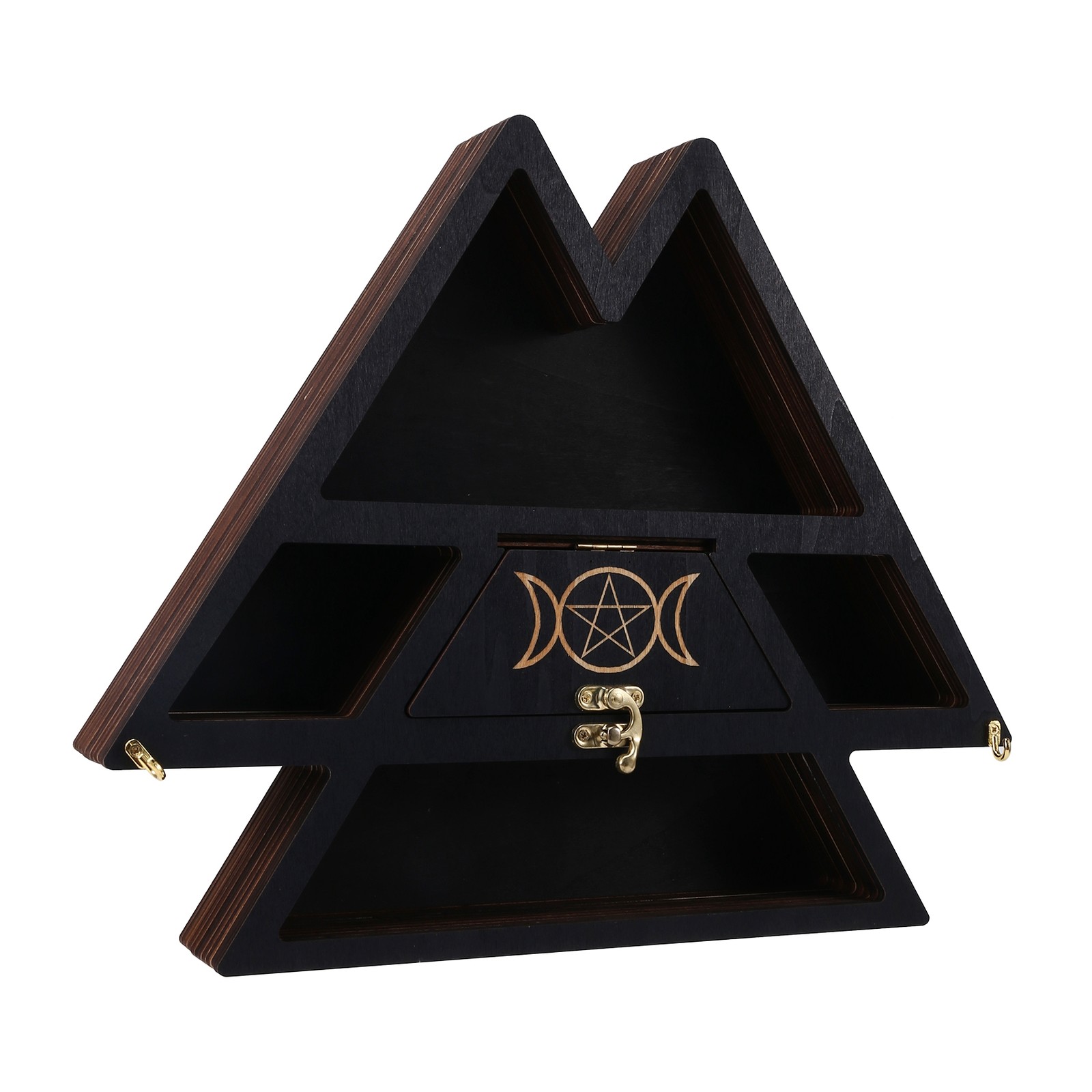 Wooden Pyramid Wall Shelf Crystal Display Rack Floating Shelf for Living6991
