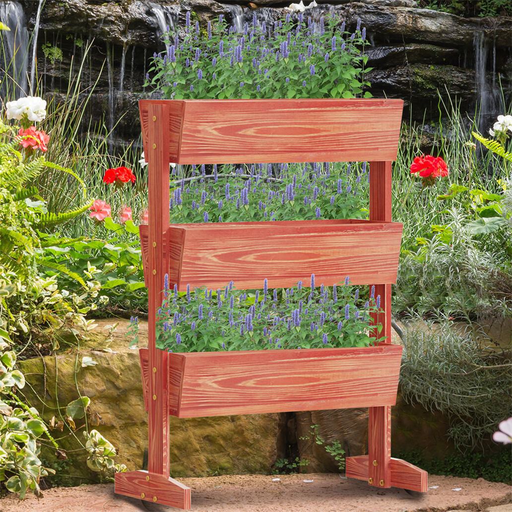 3Tier Vertical Raised Garden Bed Growing Box Flower Pots Rack w/Adjustable Shelf