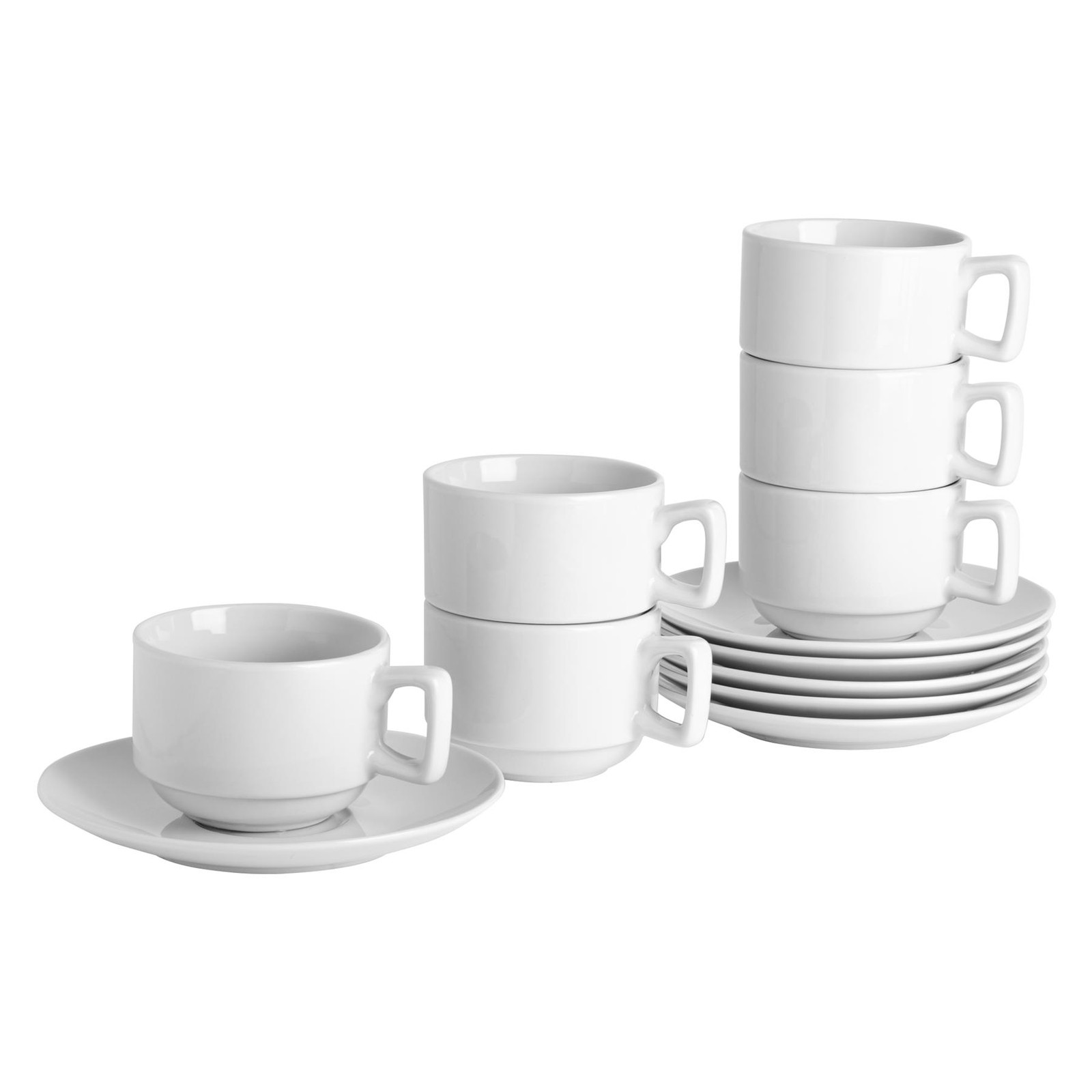 48 Piece Classic White Stacking Teacup & Saucer Set Tea Coffee Mugs 200ml