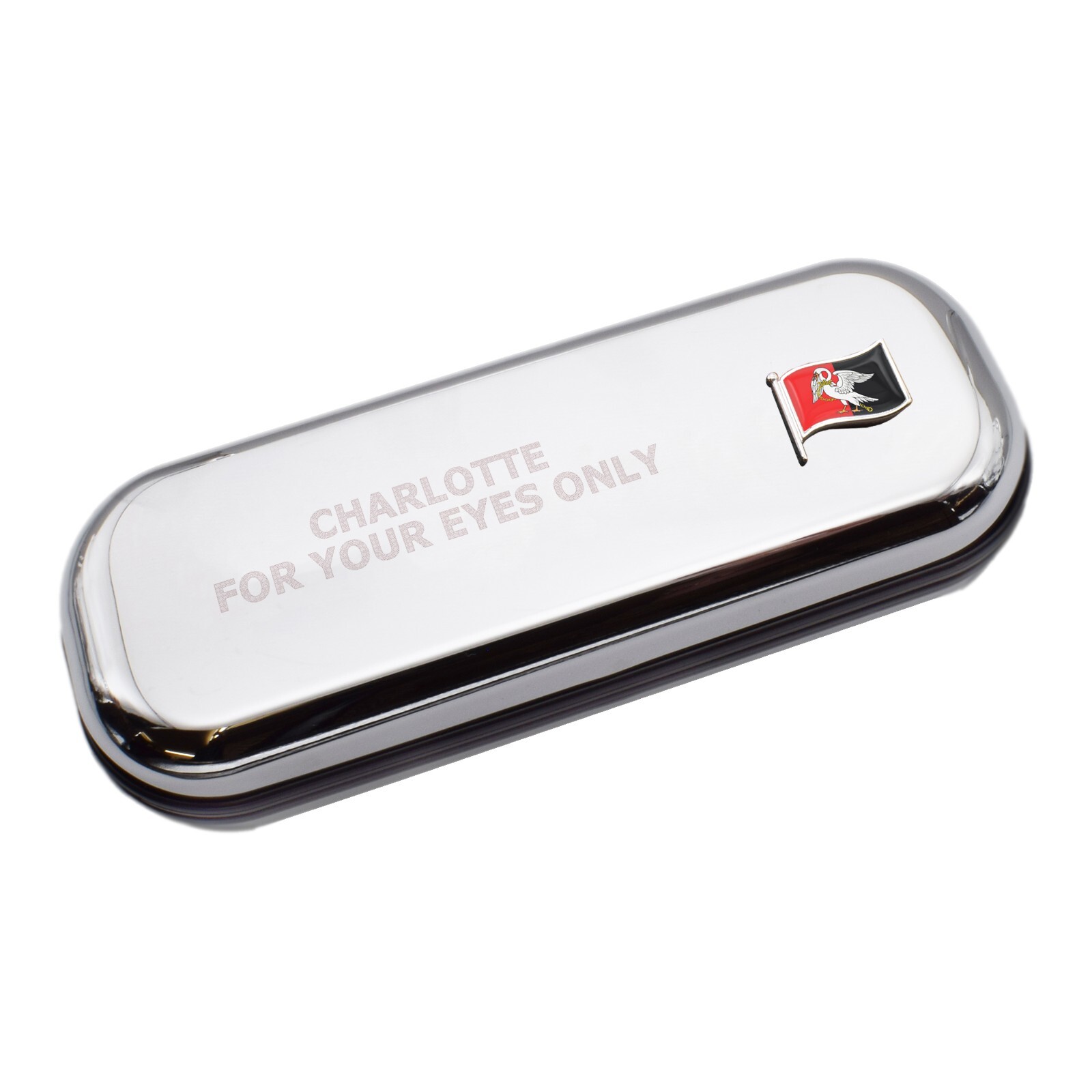 Buckinghamshire Wave Flag & Engraved With Message Chromed Glasses Case Box
