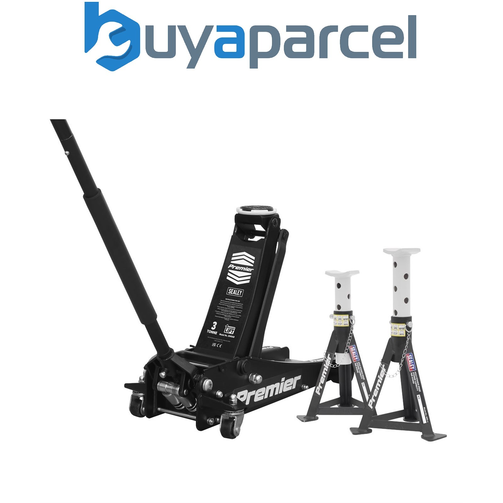 Sealey 3040ABCOMBO Premier Trolley Jack 3 Tonne & Axle Stands (Pair) 3 Tonne per