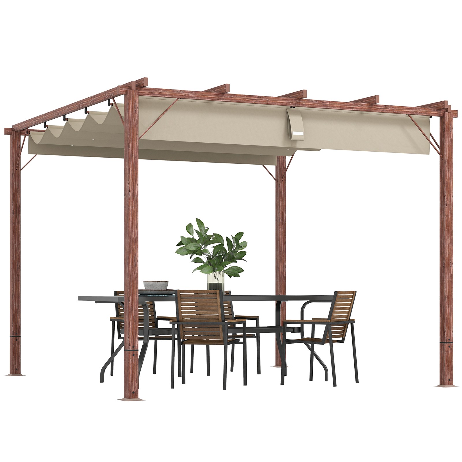 Outsunny 3 x 3(m) Aluminium Garden Pergola with Retractable Roof, Natural
