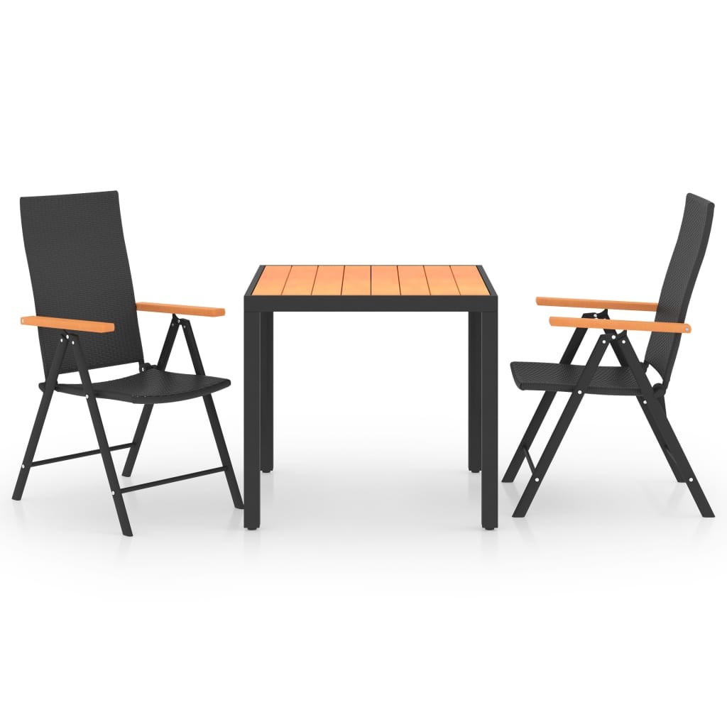 Garden Dining Set 3 Piece Black and Brown Outdoor Chairs Table vidaXL