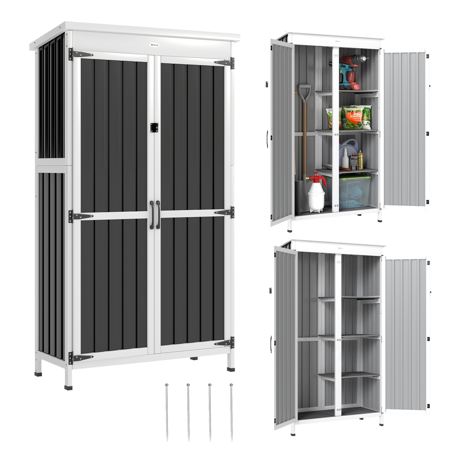 Outsunny Outdoor Storage Cabinet with Removable Shelves, White and Black