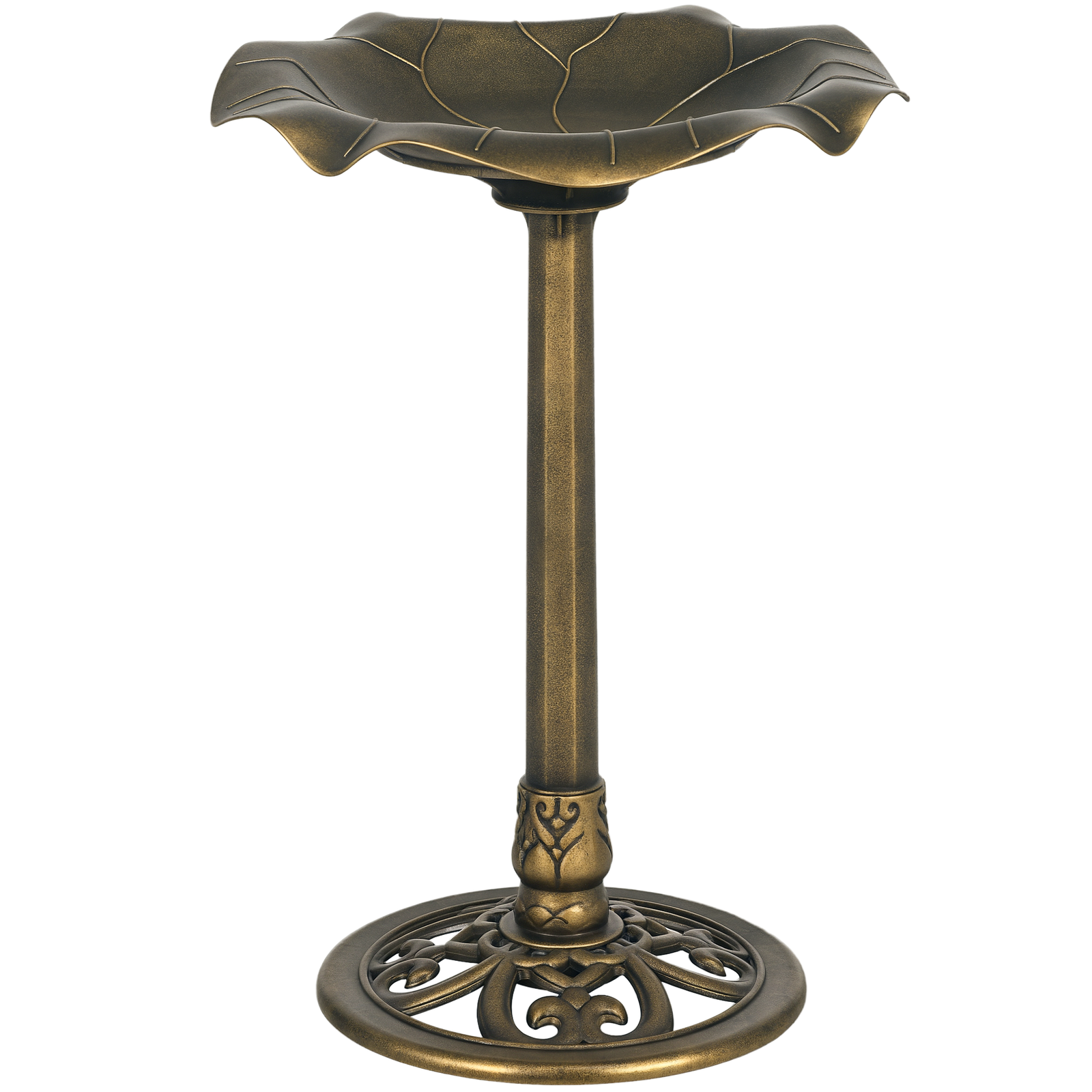Outsunny Bird Bath for Garden, Birdbath with Lotus Leaf Basin, Bronze Tone