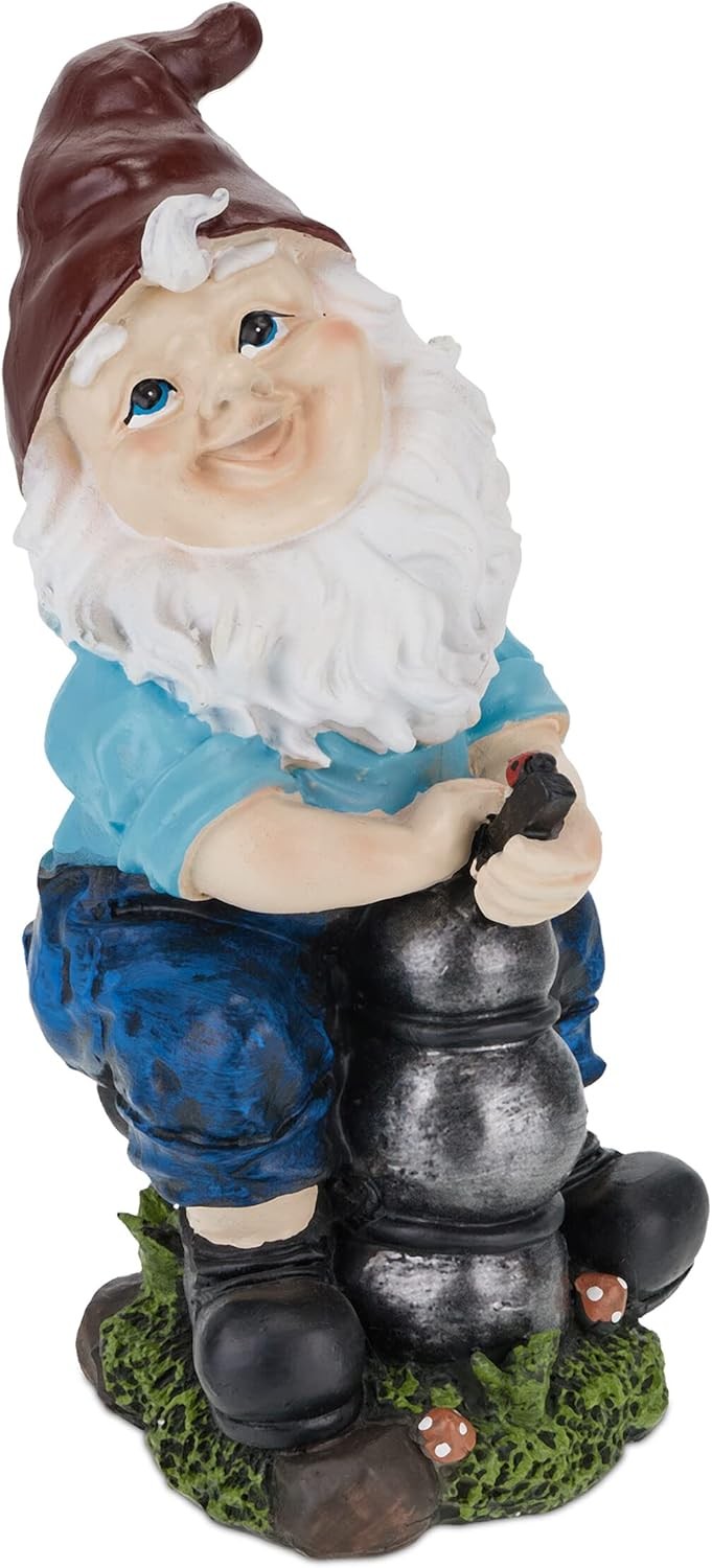 Relaxdays Garden Gnome with Water Pump, Weather & Frost Resistant, 24.5 x 11 x