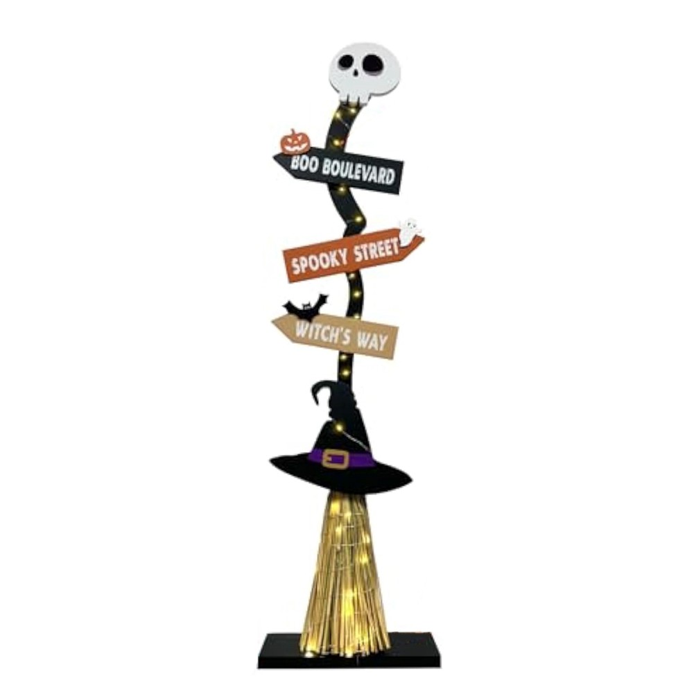 Halloween Glowing Wooden Witch Broom Decoration Porch Yard Home Fireplace7873