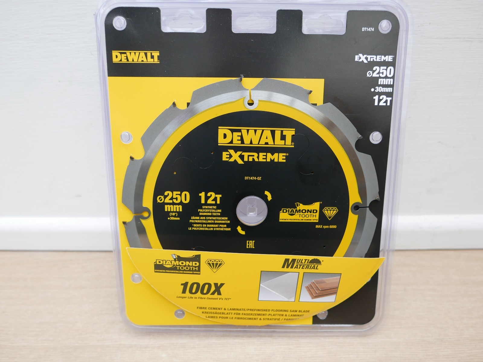 DeWALT DT1474 250MM X 12T MULTI MATERIAL PCD FIBRE CEMENT DIAMOND SAW BLADE